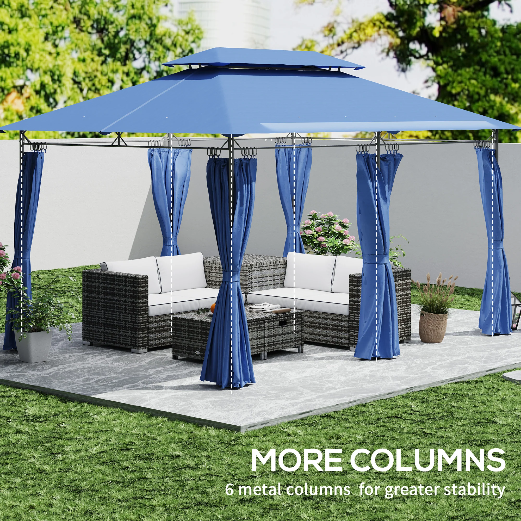 10' x 13' Double Roof Patio Gazebo with Weather-Resistant Curtains, Dark Blue - Image 7