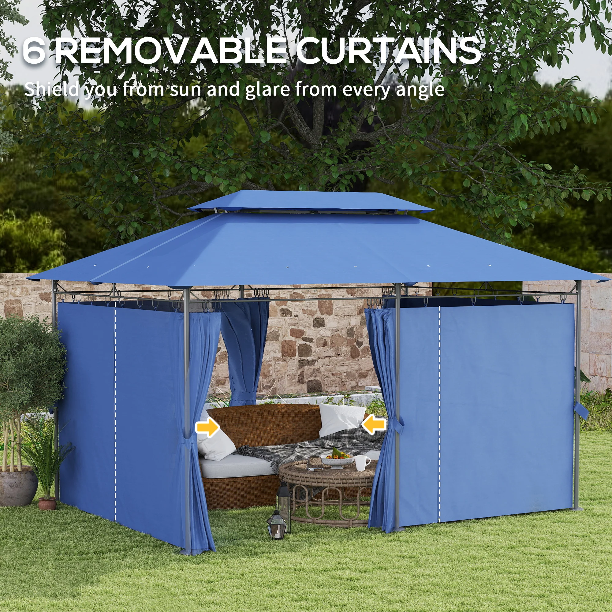 10' x 13' Double Roof Patio Gazebo with Weather-Resistant Curtains, Dark Blue - Image 8