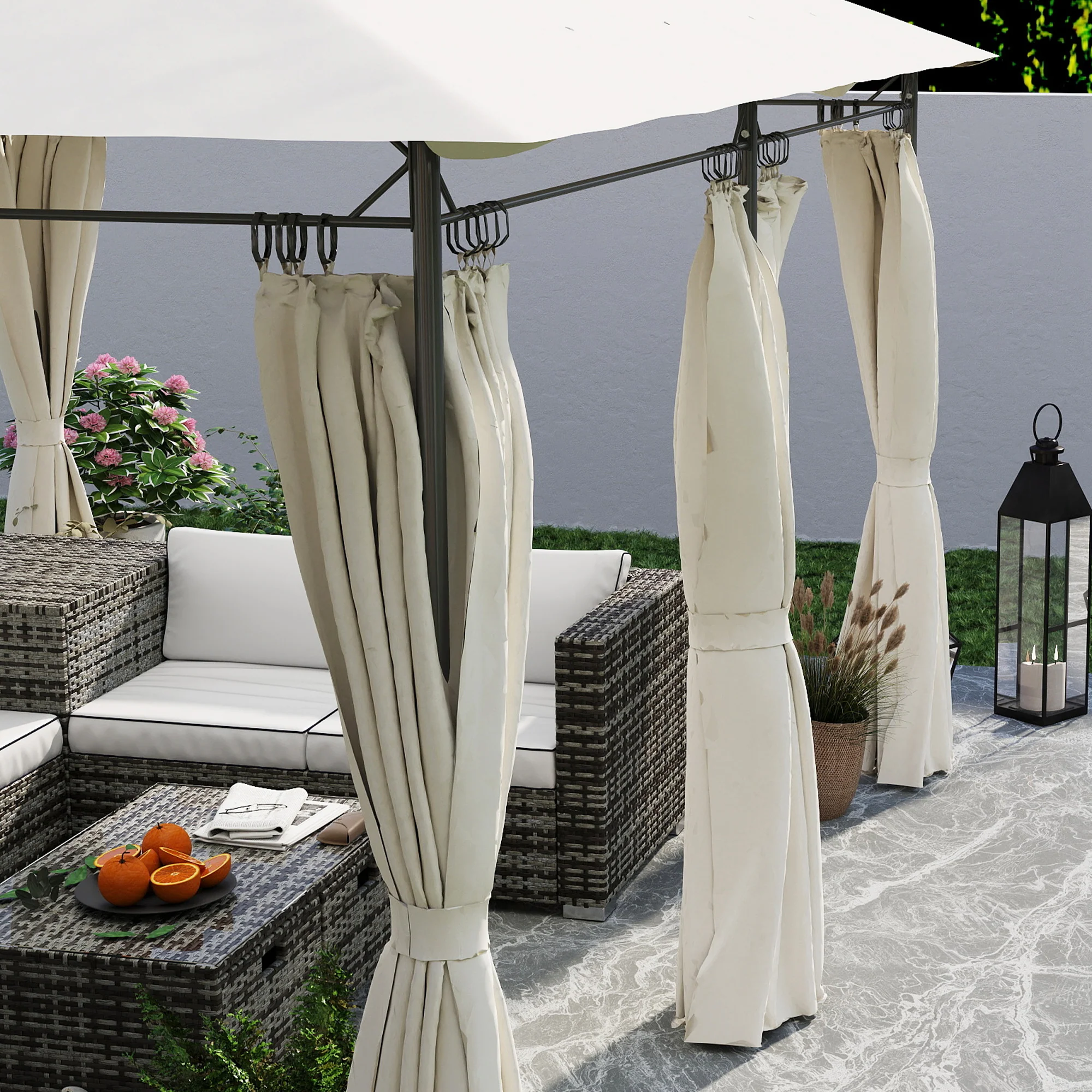 10' x 13' Double Roof Outdoor Gazebo with Curtains, Cream White - Image 11
