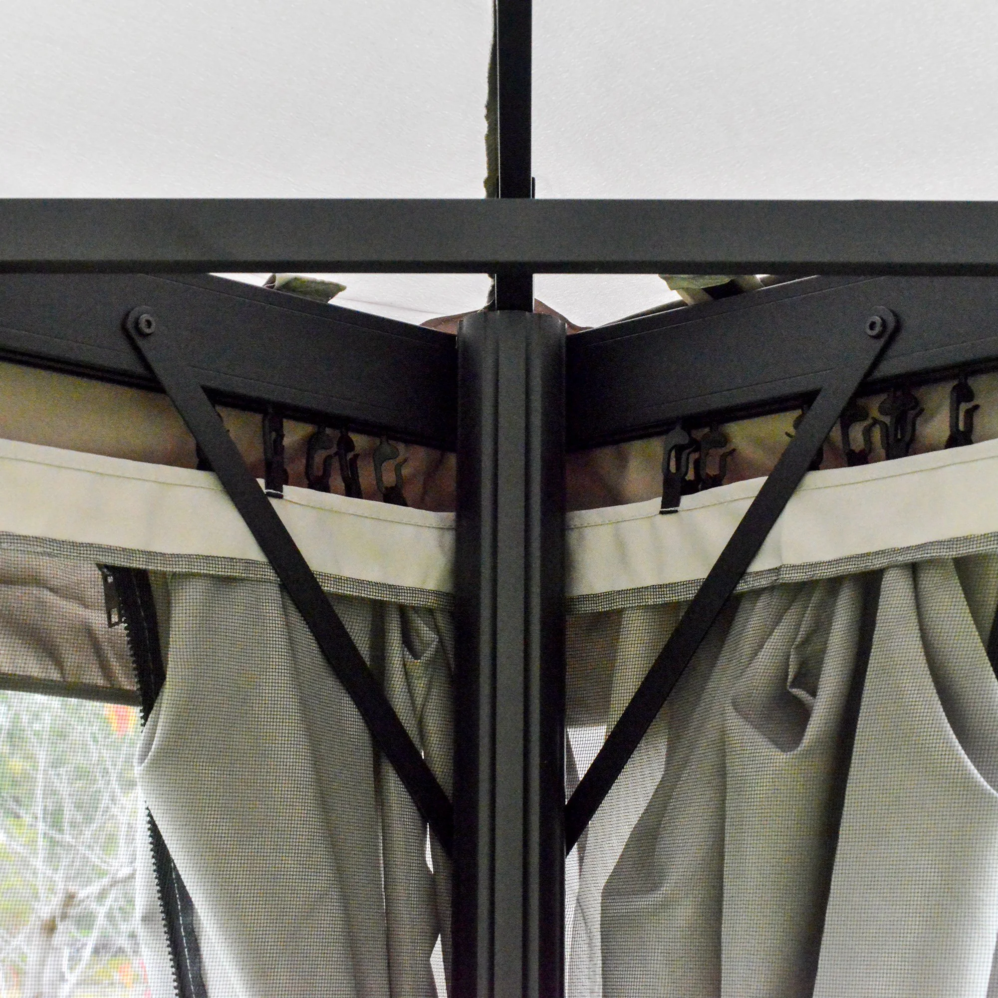 10' x 13' Patio Gazebo with Aluminum Frame, Double Roof, Netting & Light Gray Curtains - Image 12