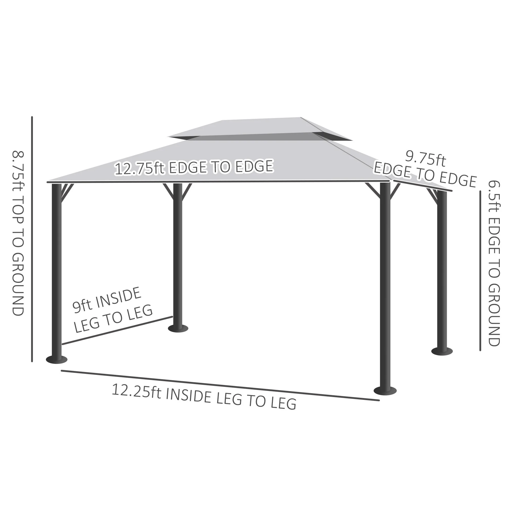 10' x 13' Patio Gazebo with Aluminum Frame, Double Roof, Netting & Light Gray Curtains - Image 5
