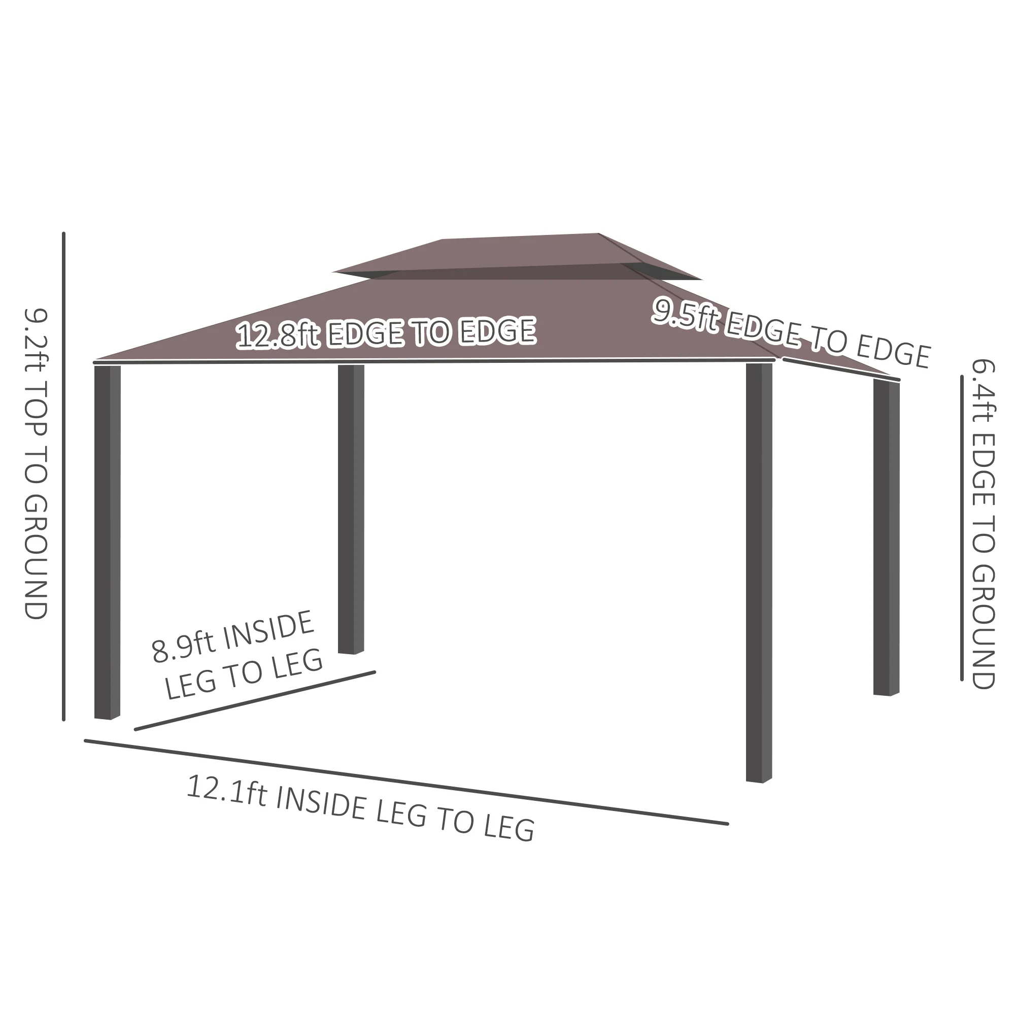 10' x 13' Patio Gazebo with Outdoor Canopy Shelter, Aluminum Frame, Netting, Curtains, Coffee - Image 5