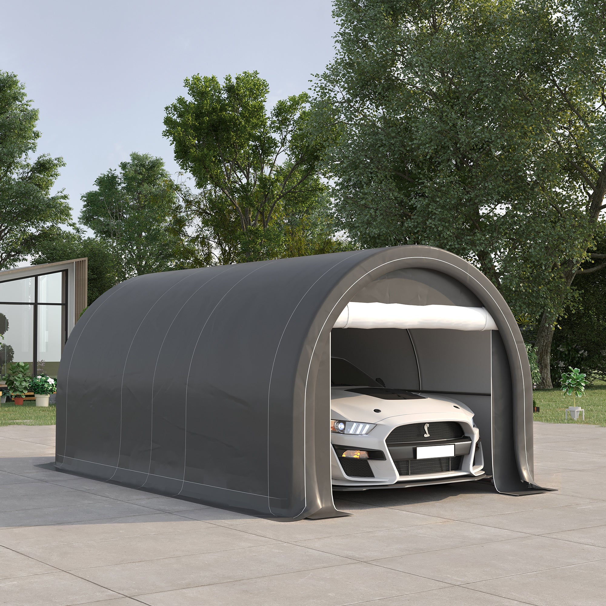 10' x 16' Heavy-Duty Portable Carport with Anti-UV Canopy & Large Zippered Door, Gray - Image 3