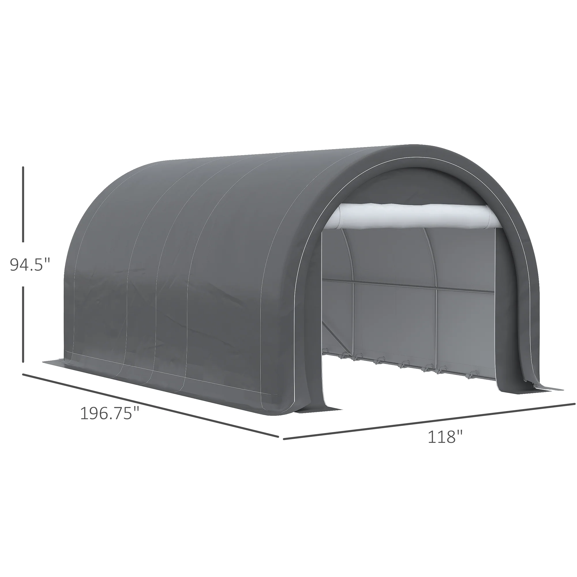 10' x 16' Heavy-Duty Portable Carport with Anti-UV Canopy & Large Zippered Door, Gray - Image 5