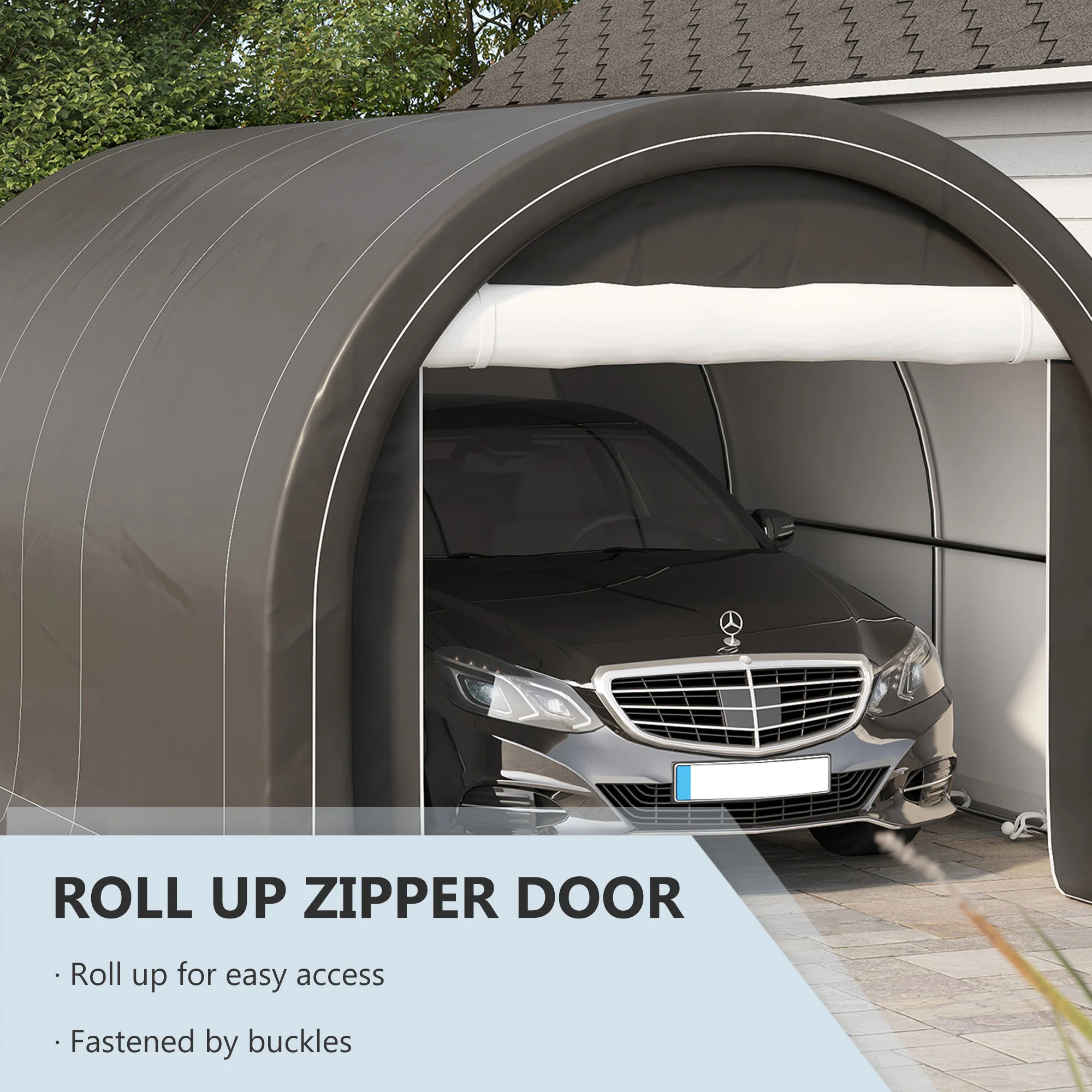 10' x 16' Heavy-Duty Portable Carport with Anti-UV Canopy & Large Zippered Door, Gray - Image 8