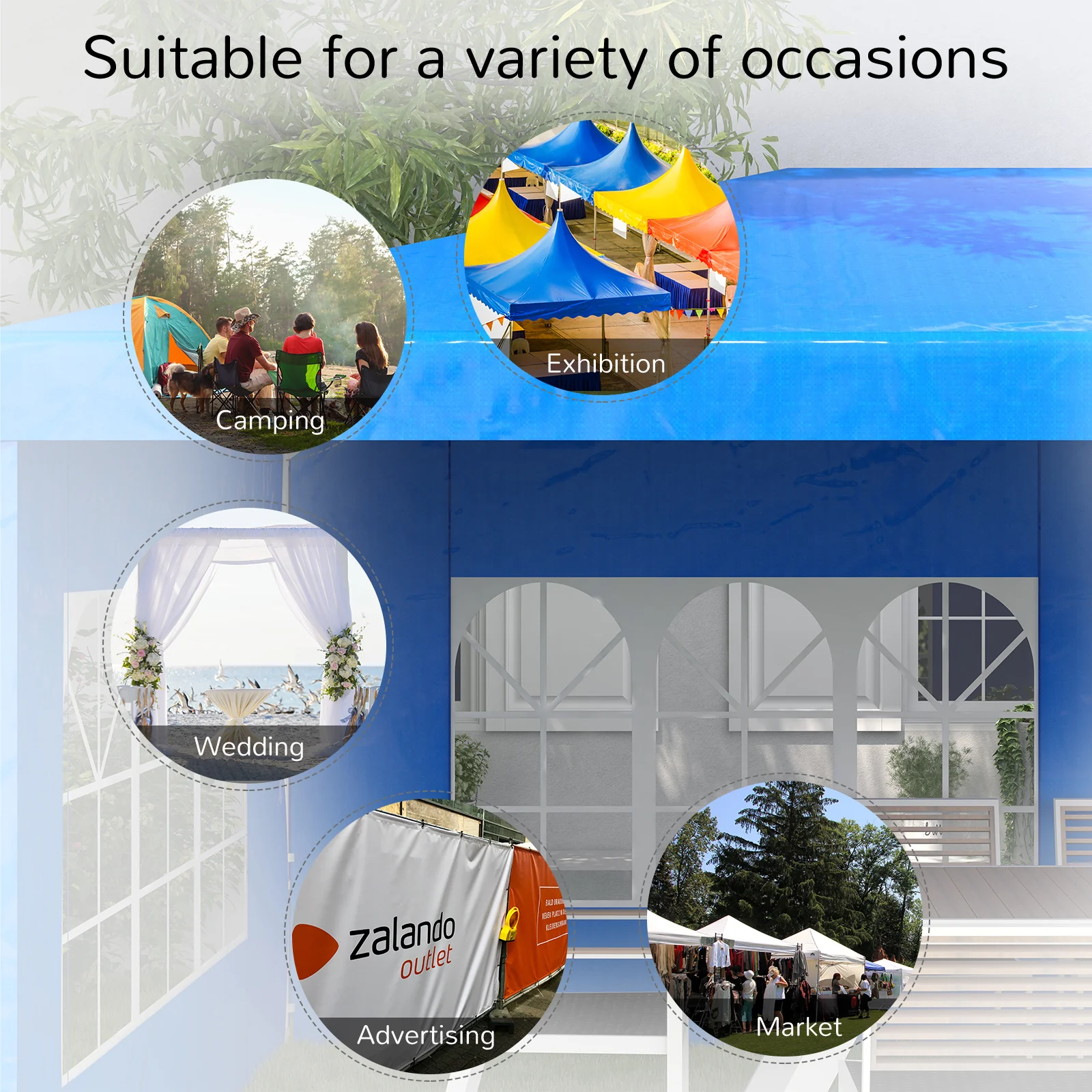 10' x 20' Large Party Tent with Removable Windows & Canopy, Blue - Image 10