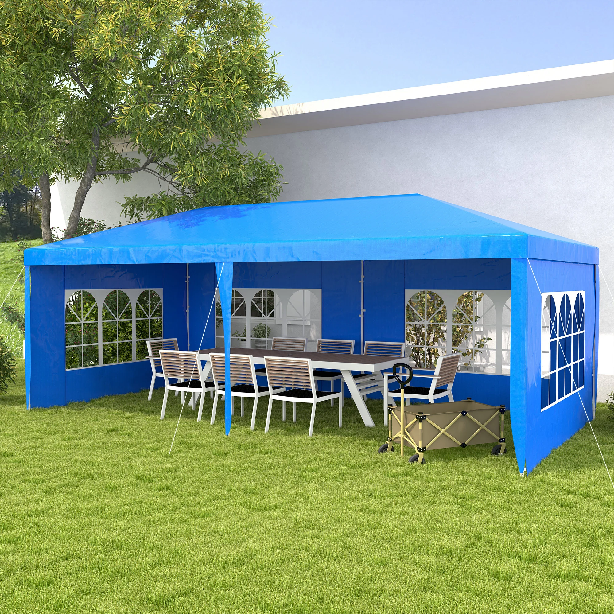 10' x 20' Large Party Tent with Removable Windows & Canopy, Blue - Image 4
