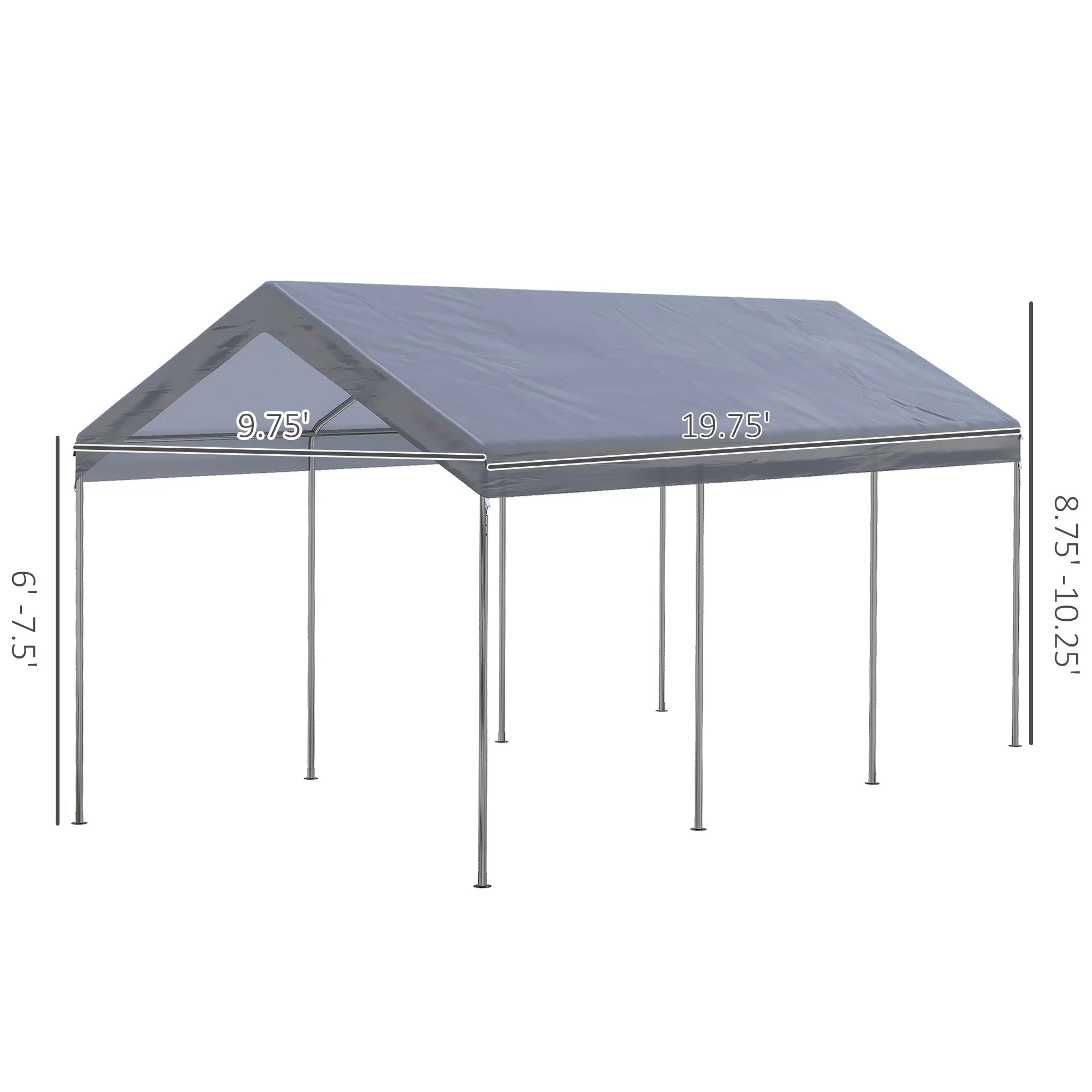 10' x 20' Adjustable Height Portable Canopy Tent with 8 Legs, Shelter for Outdoor Storage, Gray - Image 5