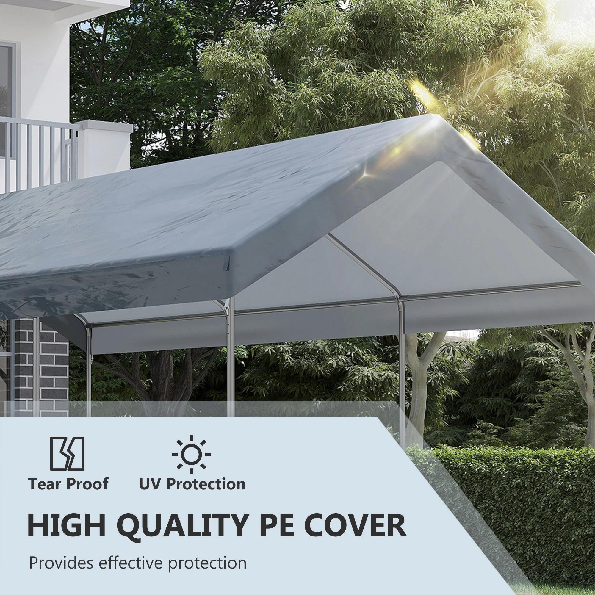 10' x 20' Adjustable Height Portable Canopy Tent with 8 Legs, Shelter for Outdoor Storage, Gray - Image 6