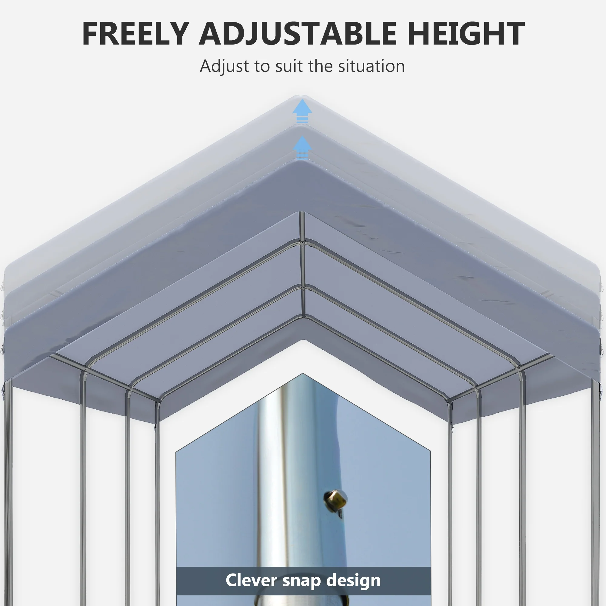 10' x 20' Adjustable Height Portable Canopy Tent with 8 Legs, Shelter for Outdoor Storage, Gray - Image 7