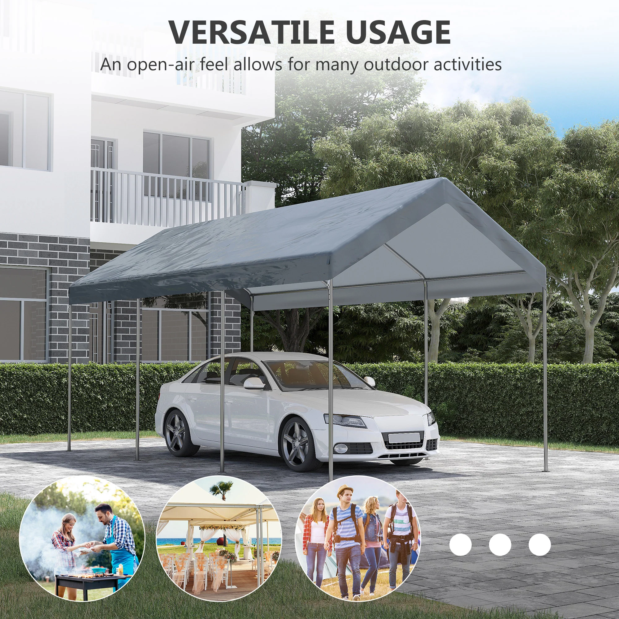 10' x 20' Adjustable Height Portable Canopy Tent with 8 Legs, Shelter for Outdoor Storage, Gray - Image 9