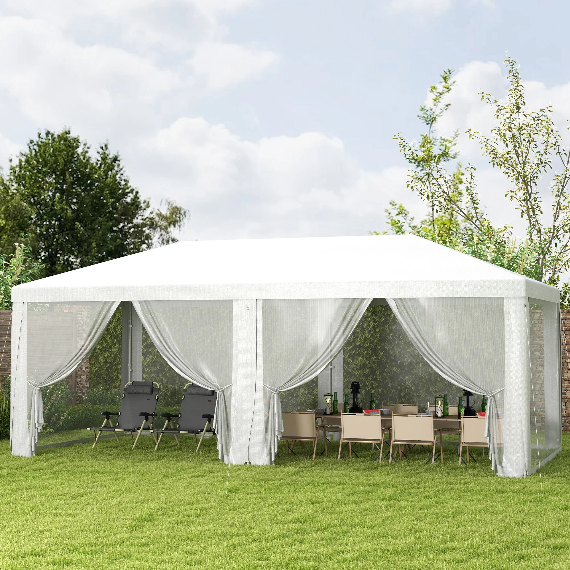 10' x 20' Party Tent Gazebo with Removable Sidewalls, White Shelter for Outdoor Events & BBQs - Image 4