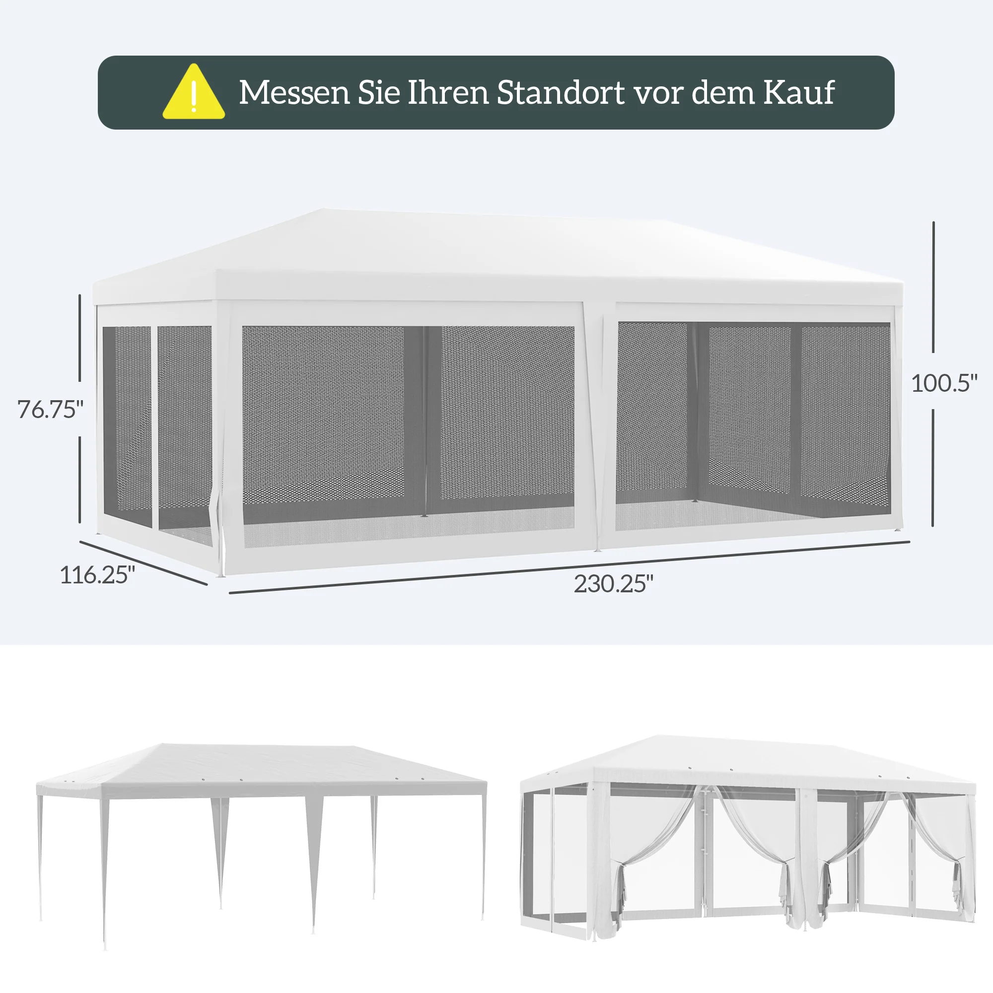 10' x 20' Party Tent Gazebo with Removable Sidewalls, White Shelter for Outdoor Events & BBQs - Image 5