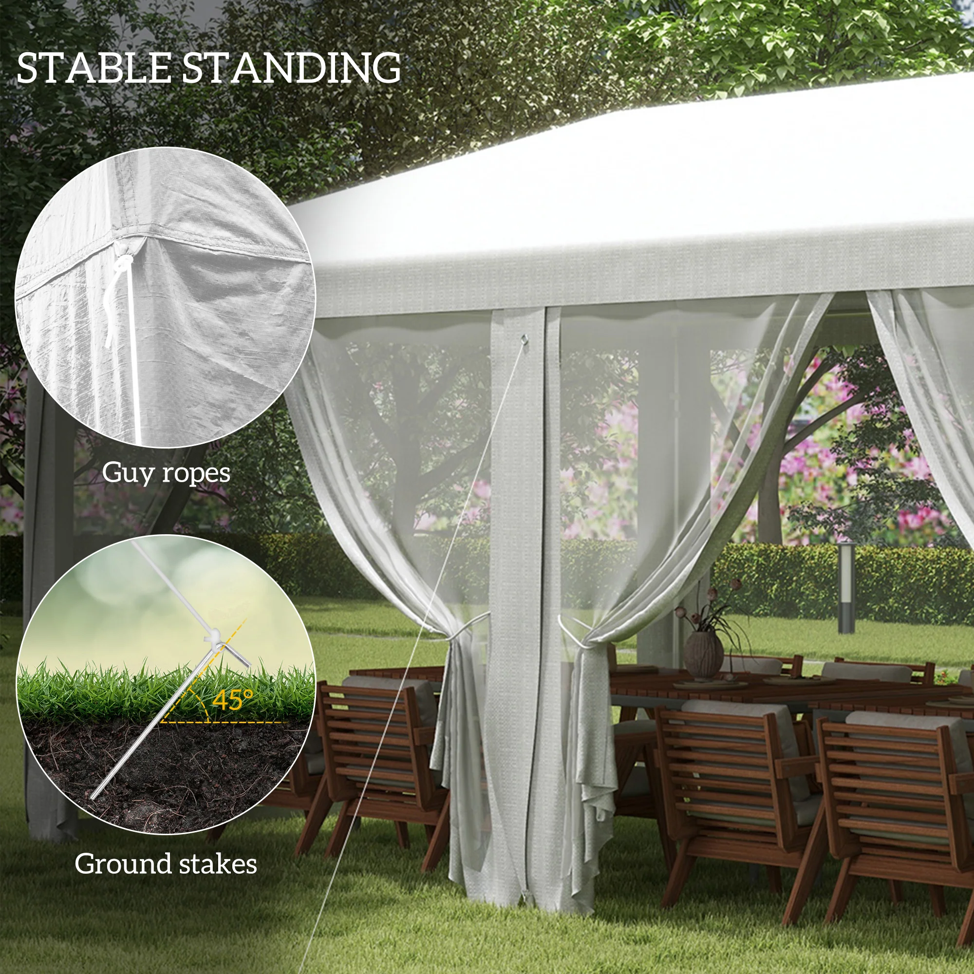 10' x 20' Party Tent Gazebo with Removable Sidewalls, White Shelter for Outdoor Events & BBQs - Image 8