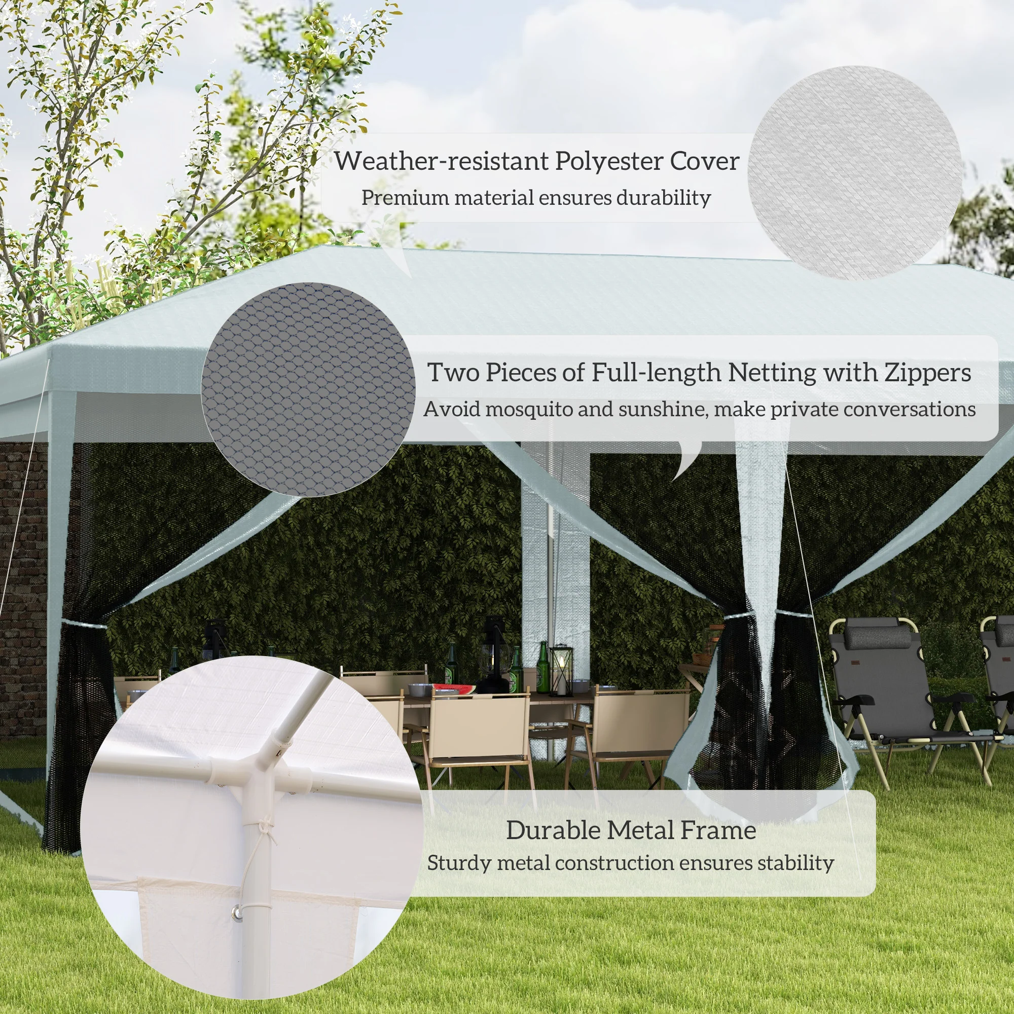 10' x 20' Party Tent Gazebo with Removable Sidewalls, White Shelter for Outdoor Events & BBQs - Image 9