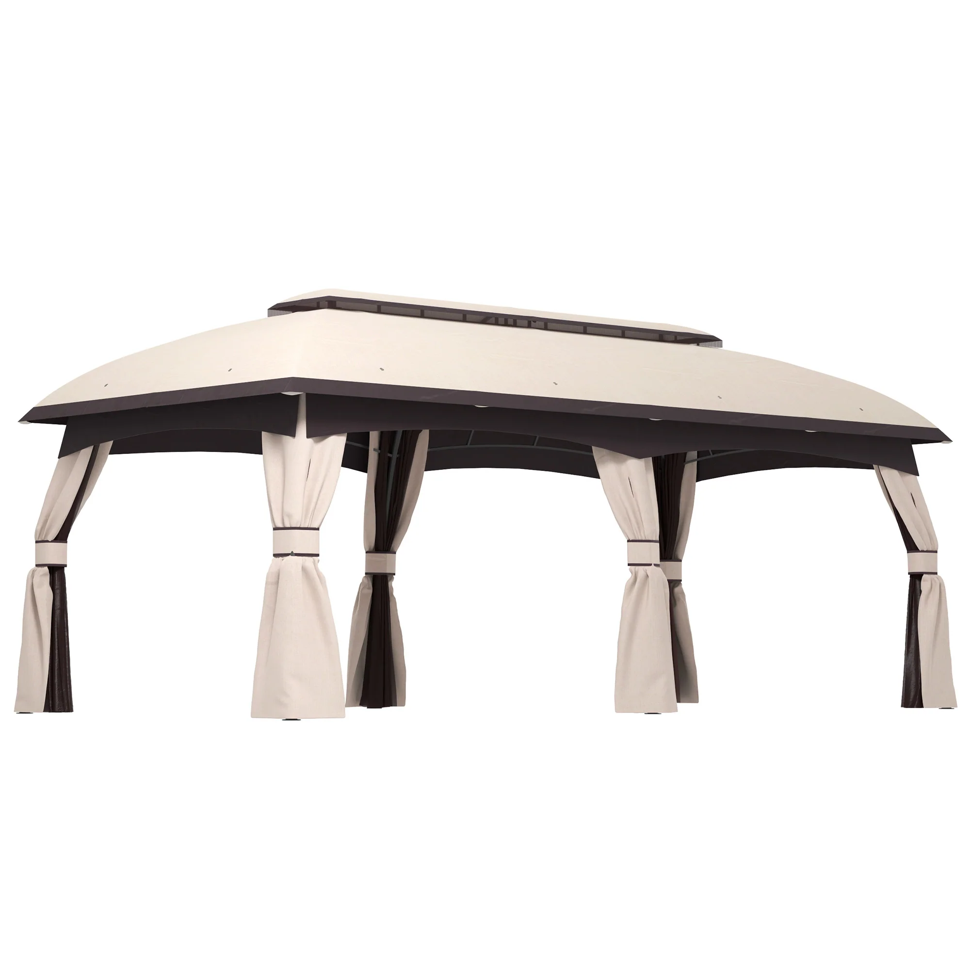 10' x 20' Patio Gazebo Shelter with Netting, Curtains, Vented Roof, Beige - Image 12