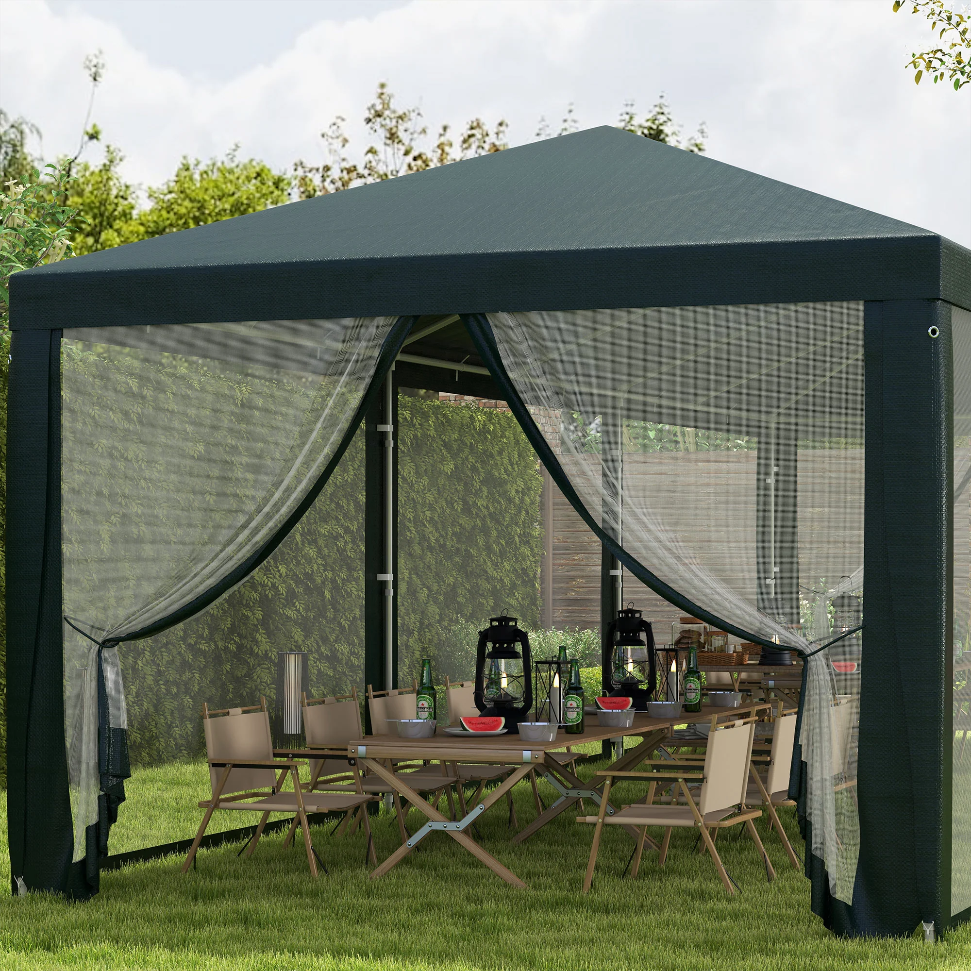 10' x 28' Party Tent, Wedding Canopy with Removable Sidewalls, Shade Shelter, Green - Image 10