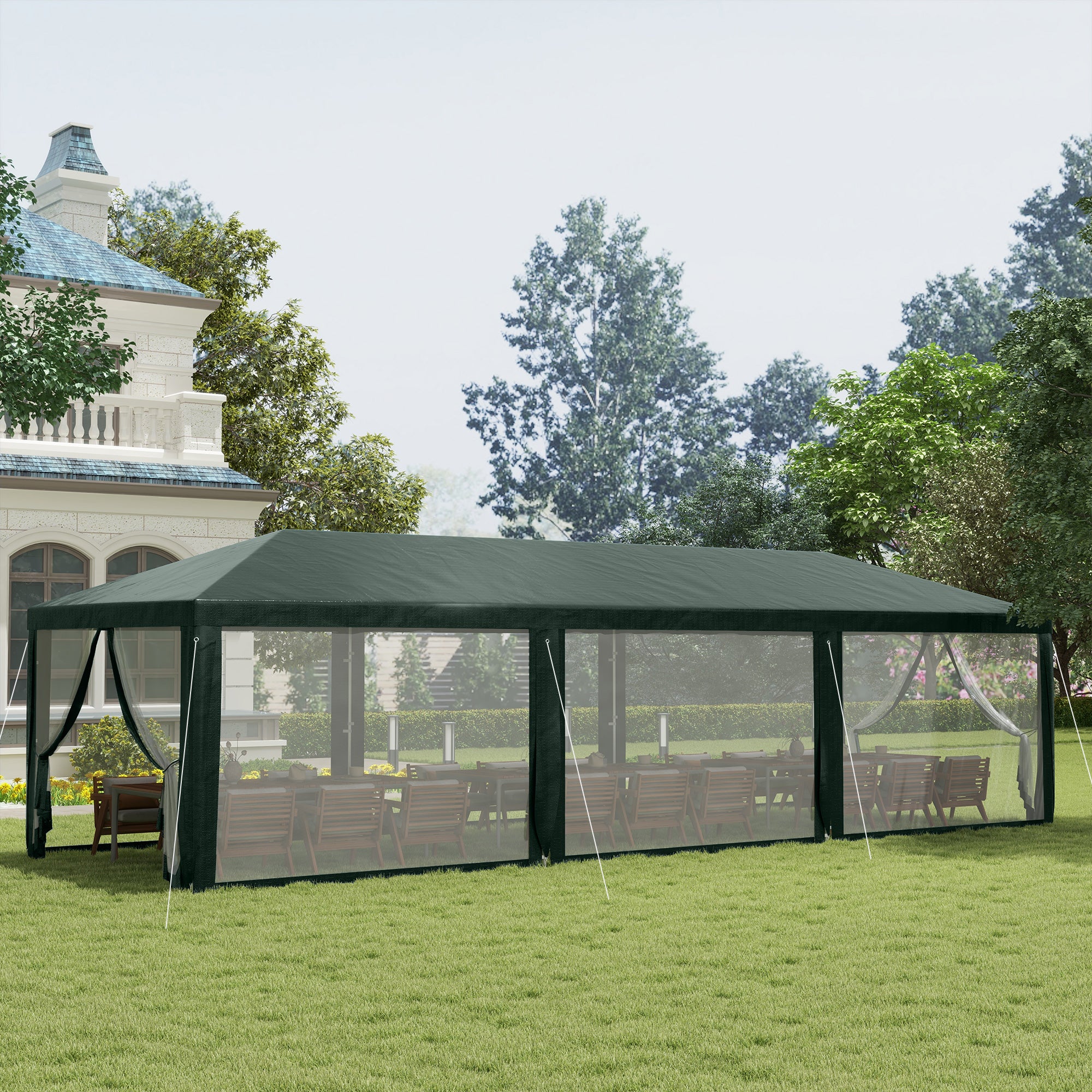 10' x 28' Party Tent, Wedding Canopy with Removable Sidewalls, Shade Shelter, Green - Image 3
