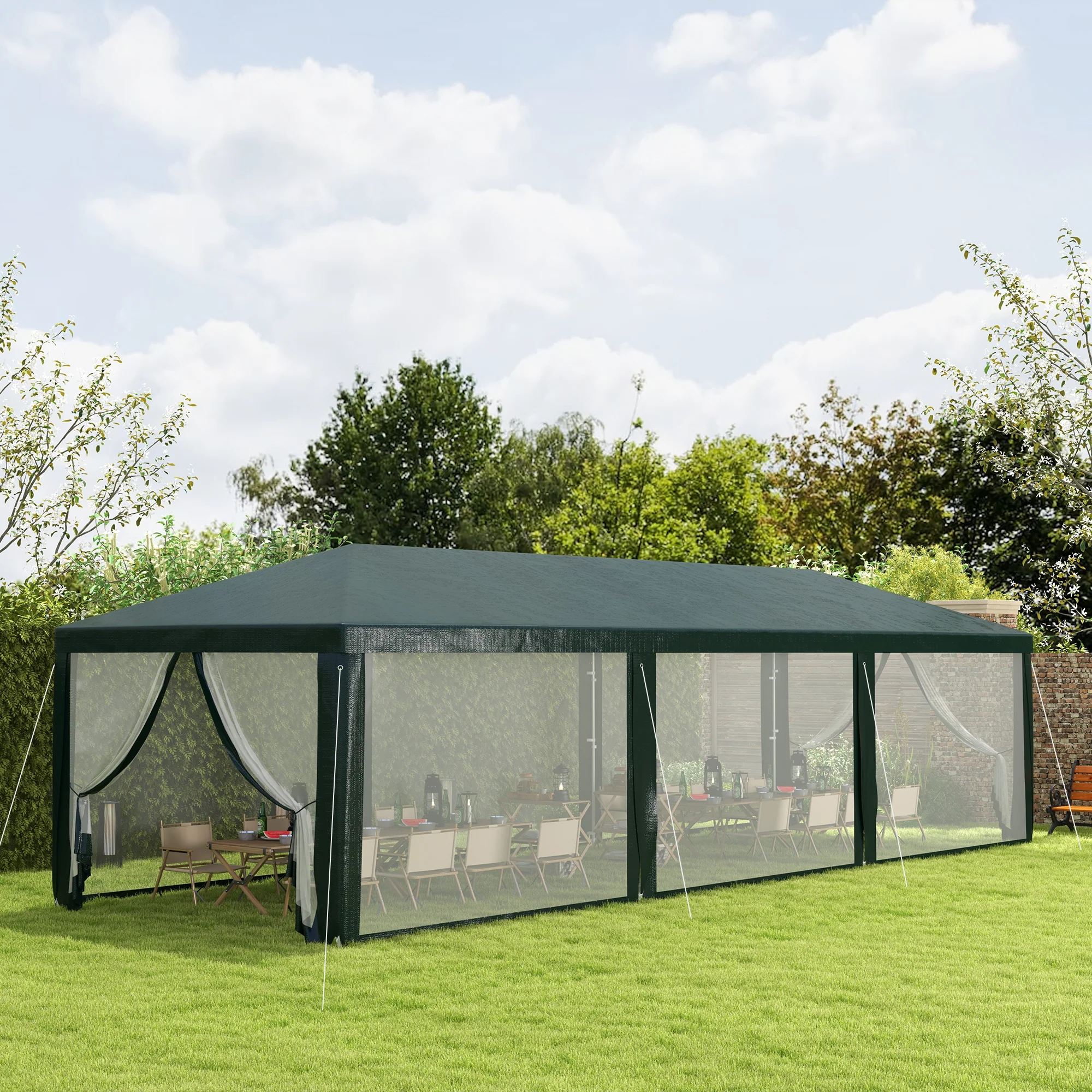 10' x 28' Party Tent, Wedding Canopy with Removable Sidewalls, Shade Shelter, Green - Image 4