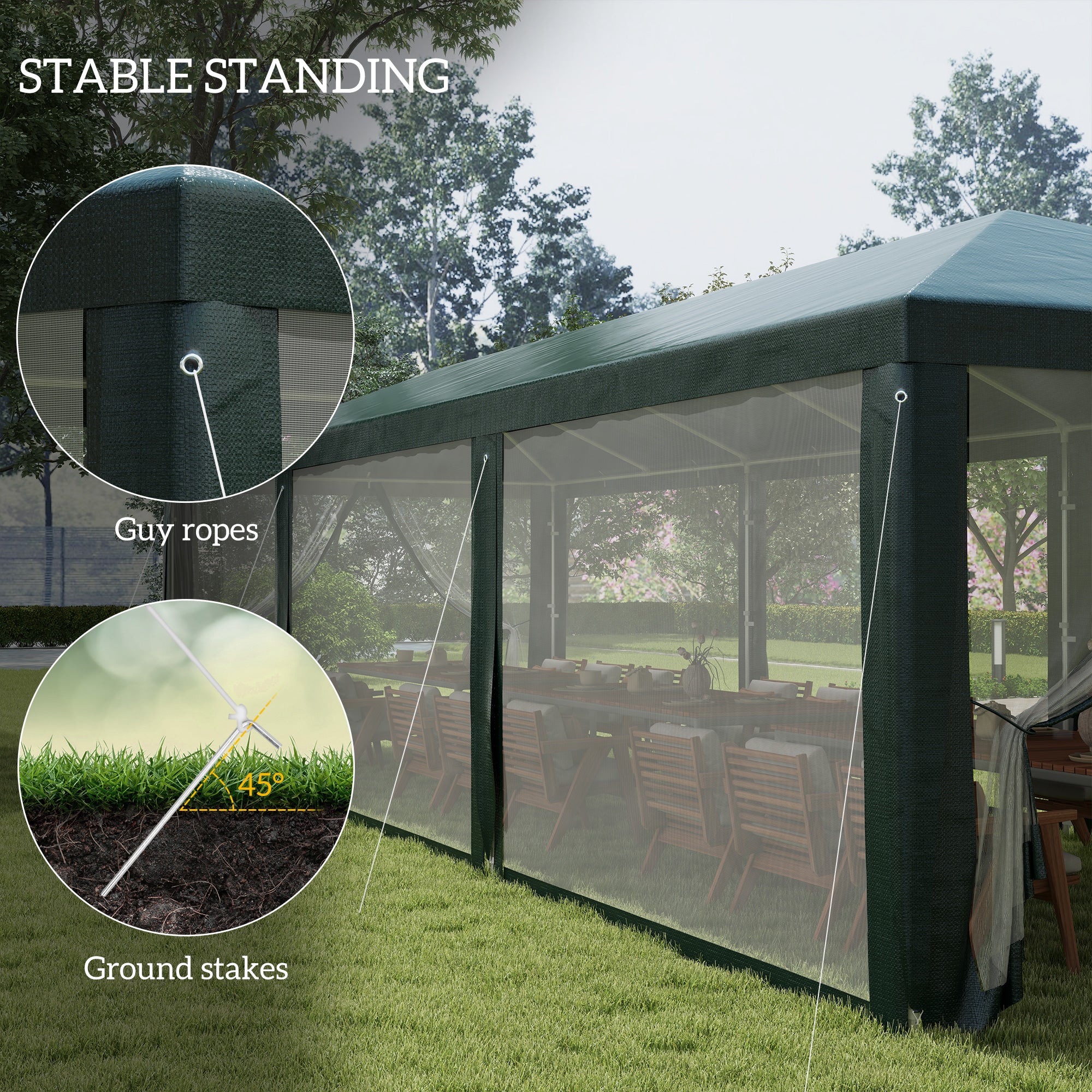 10' x 28' Party Tent, Wedding Canopy with Removable Sidewalls, Shade Shelter, Green - Image 8