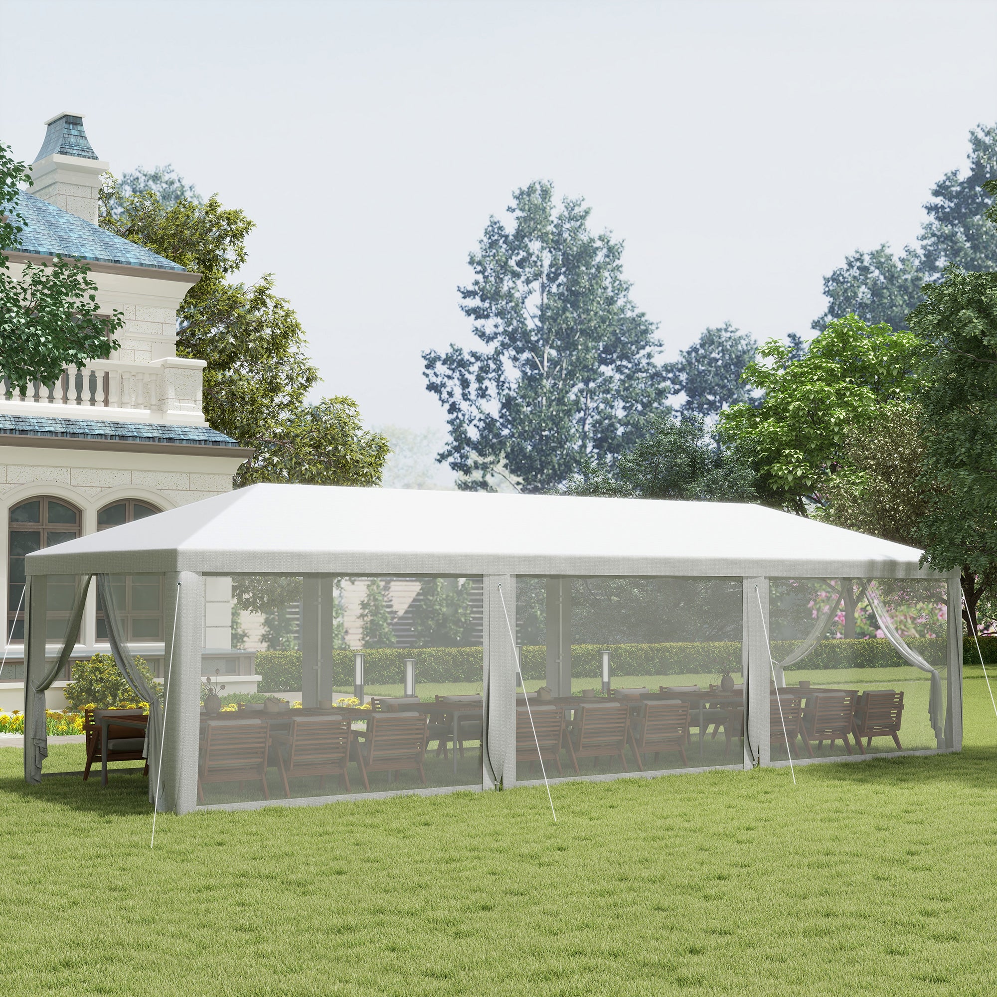 10' x 28' Party Tent, Wedding Canopy with Removable Sidewalls, Shade Shelter, White - Image 3