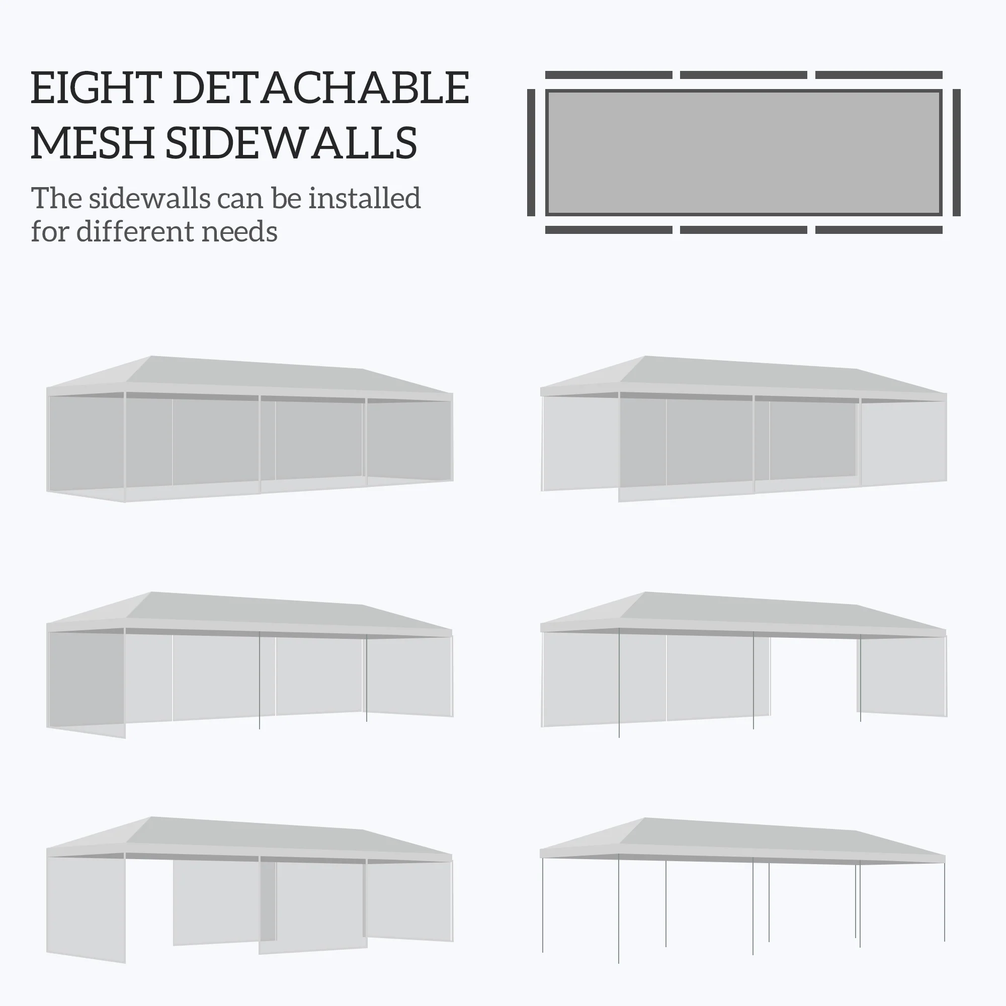 10' x 28' Party Tent, Wedding Canopy with Removable Sidewalls, Shade Shelter, White - Image 6