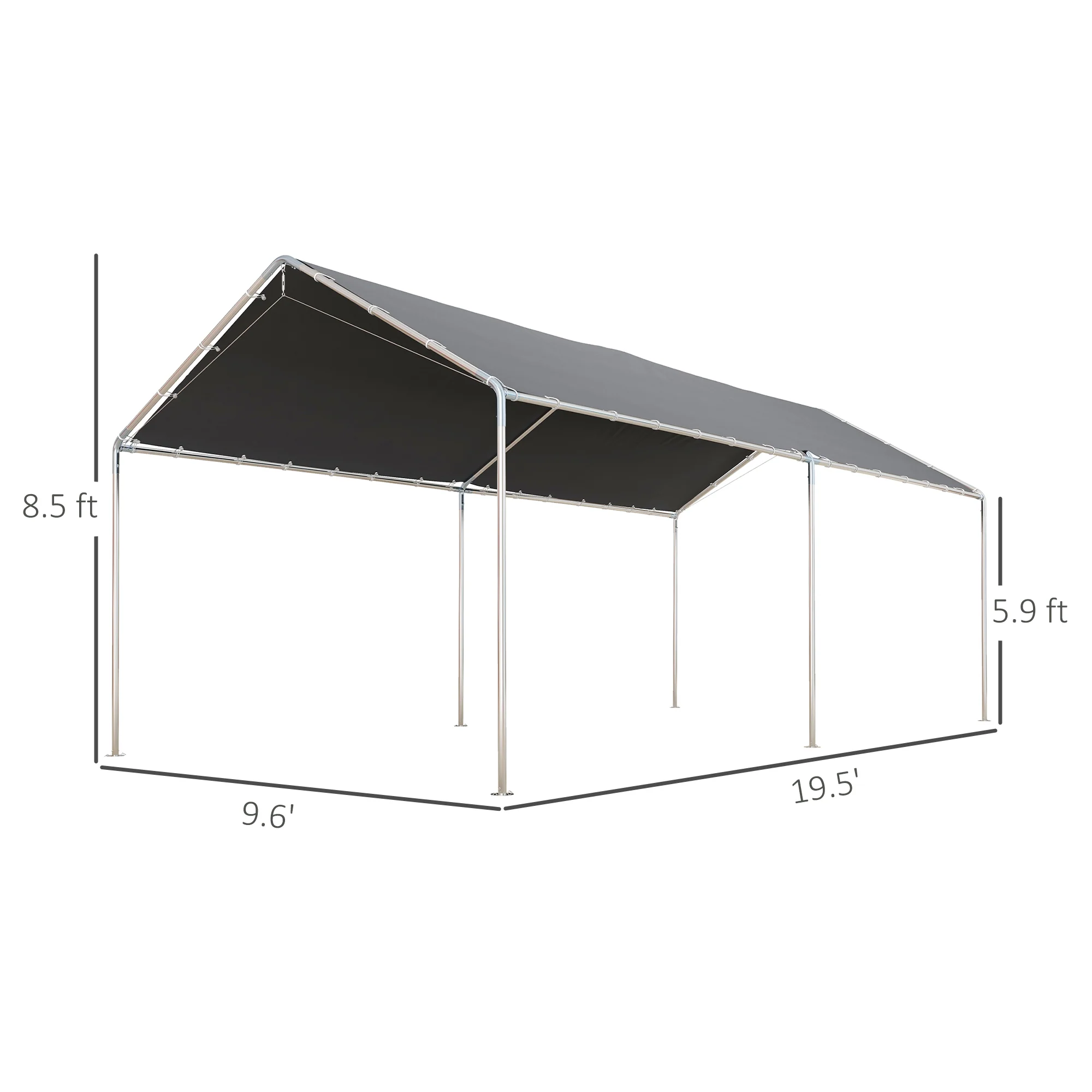 10' x 20' Heavy Duty Galvanized Steel Carport w/ Anchor Kit & 3 Reinforced Cables, Gray - Image 5