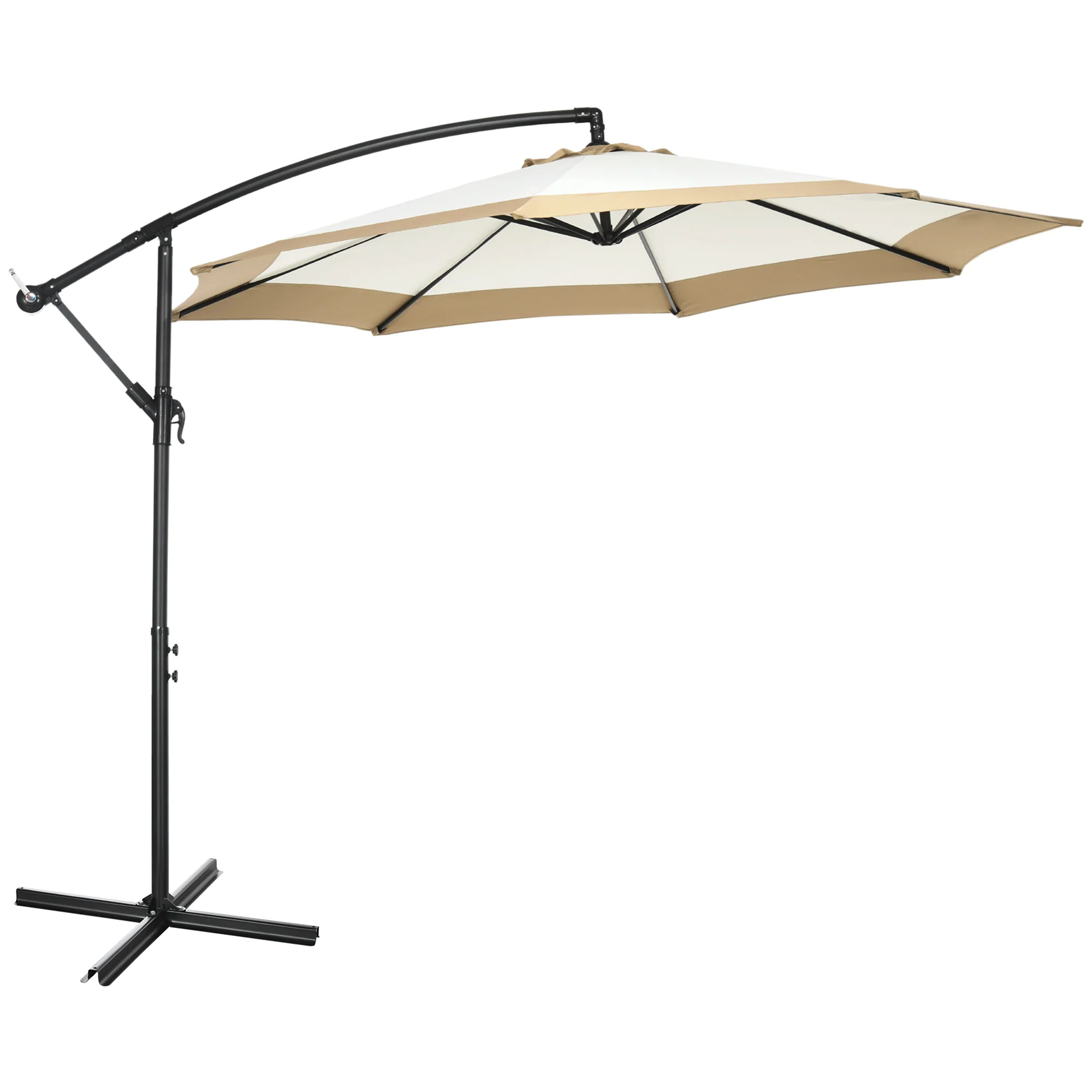 10FT Cantilever Umbrella with Crank & Cross Base, Tan - Image 12