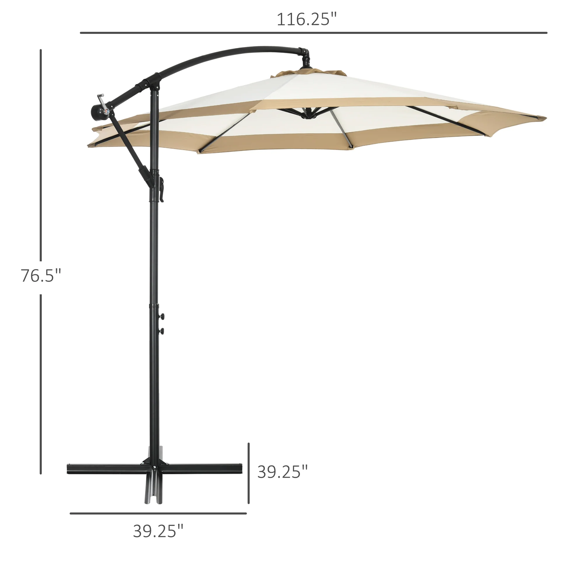 10FT Cantilever Umbrella with Crank & Cross Base, Tan - Image 5