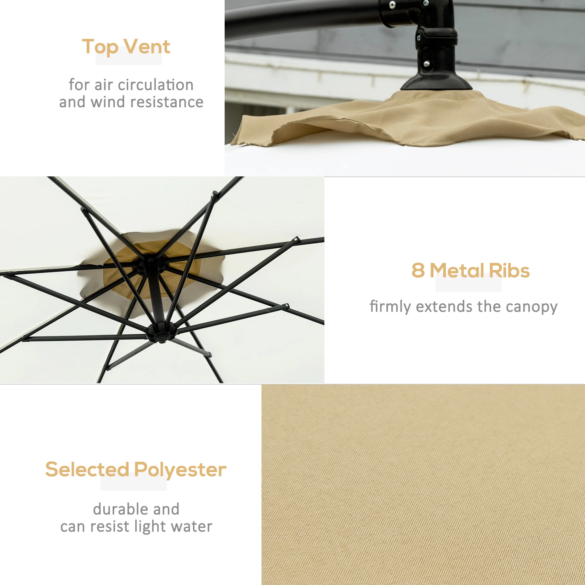 10FT Cantilever Umbrella with Crank & Cross Base, Tan - Image 7