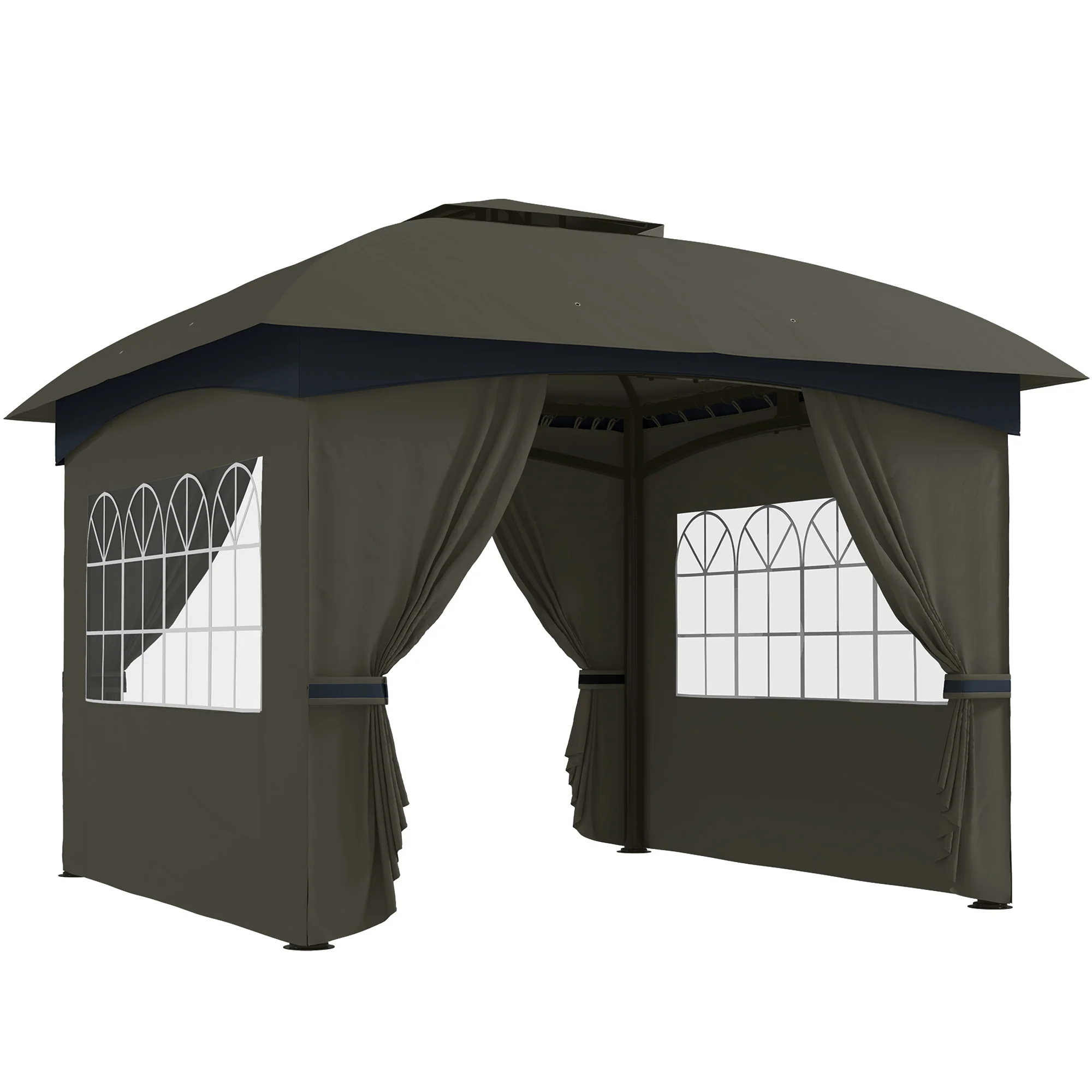 11' x 11' Double Roof Patio Gazebo with Church Windows, Steel Frame, Dark Gray - Image 12