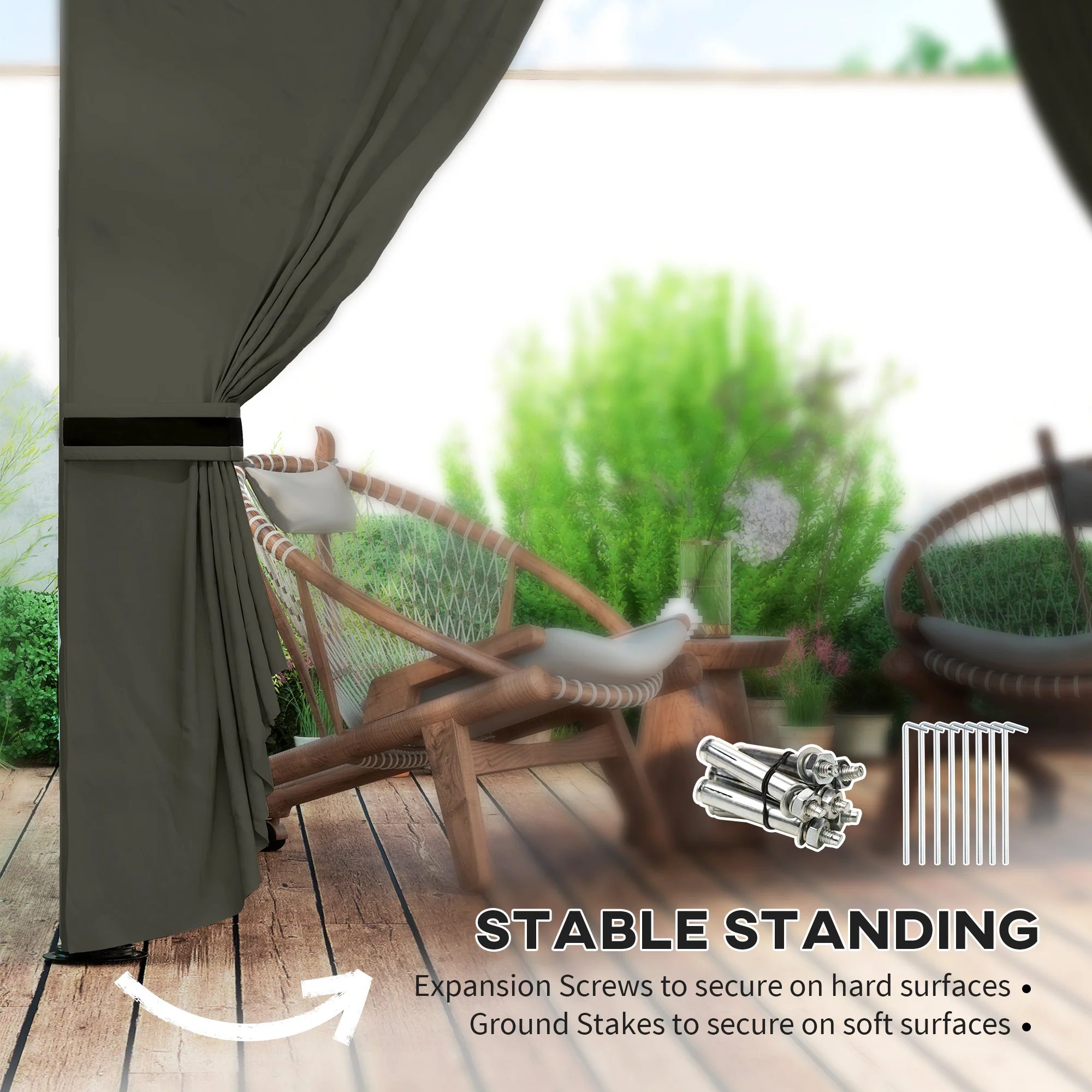 11' x 11' Double Roof Patio Gazebo with Church Windows, Steel Frame, Dark Gray - Image 9