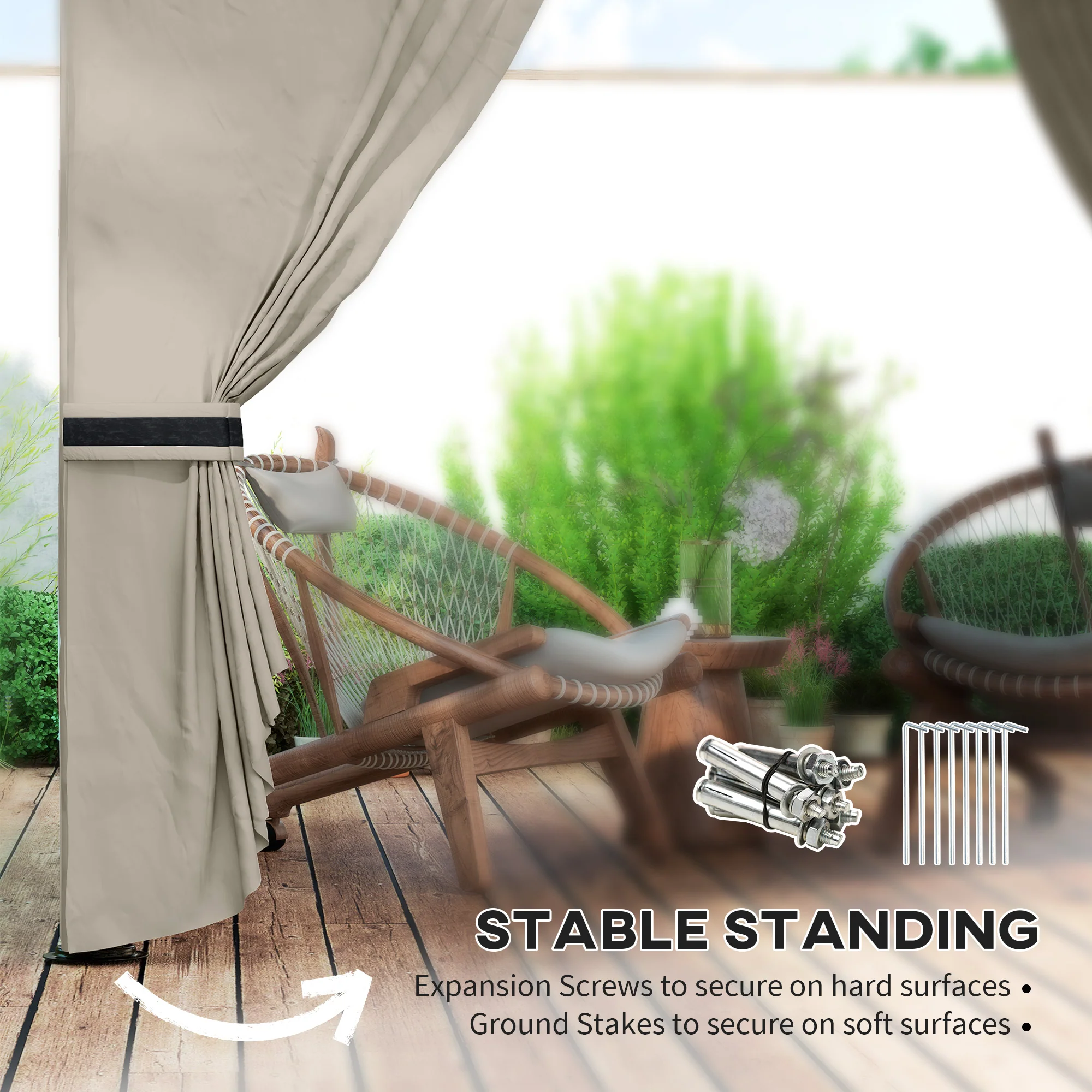 11' x 11' Double Roof Patio Gazebo with Curtains, Church Windows, Steel Frame, Light Gray - Image 9