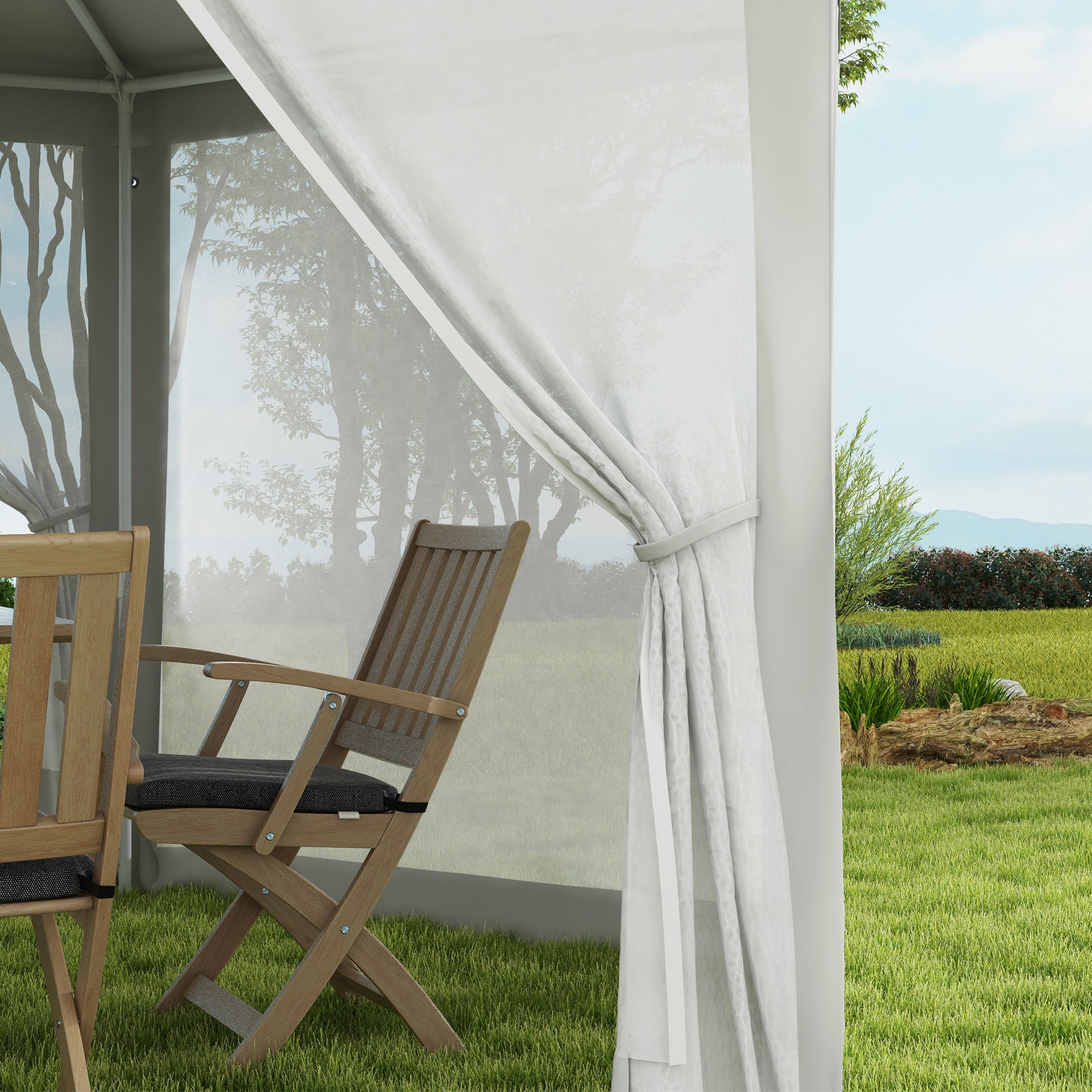 13' x 11' Hexagon Sun Shade Canopy with Protective Mesh Sidewalls, Ropes & Stakes, Cream - Image 10