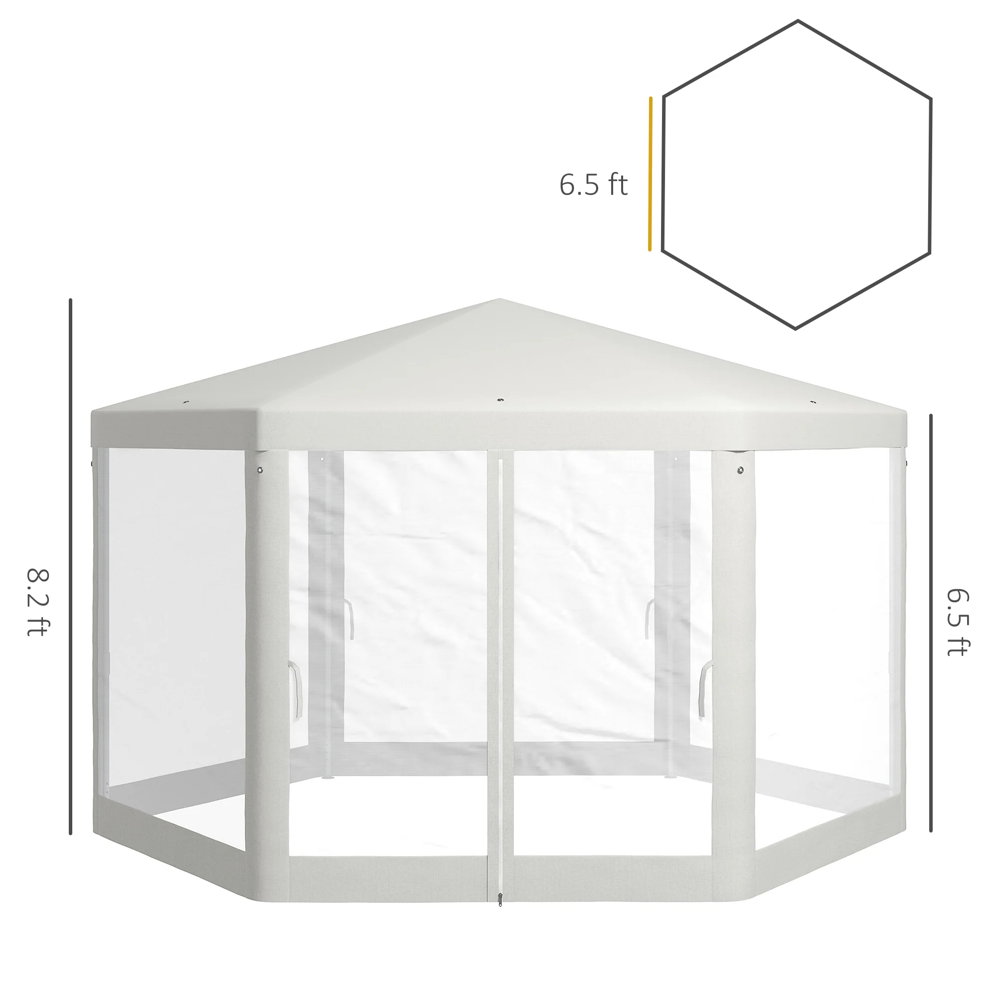 13' x 11' Hexagon Sun Shade Canopy with Protective Mesh Sidewalls, Ropes & Stakes, Cream - Image 5