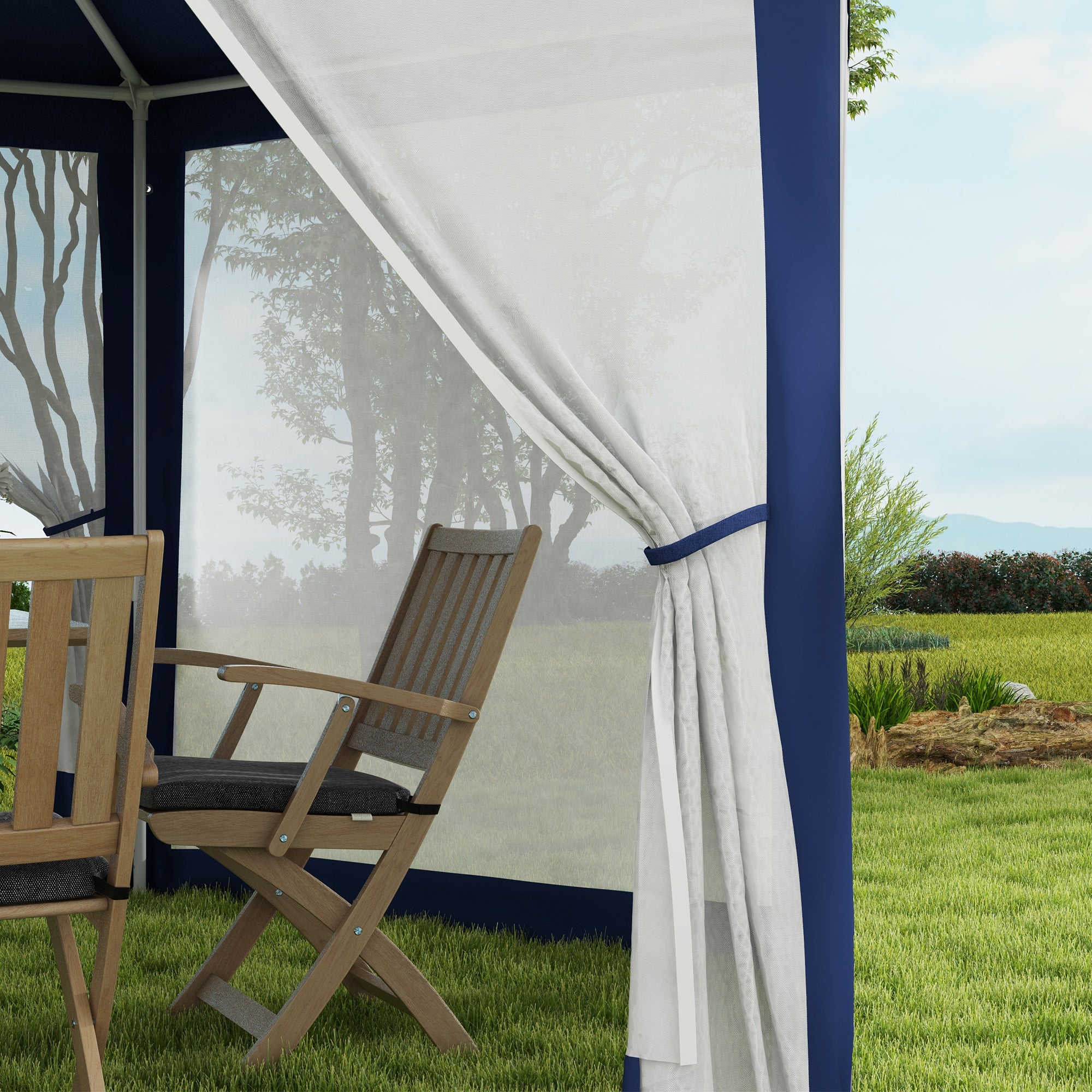 13' x 11' Hexagon Sun Shade Canopy with Protective Mesh Walls & Stakes, Blue - Image 10