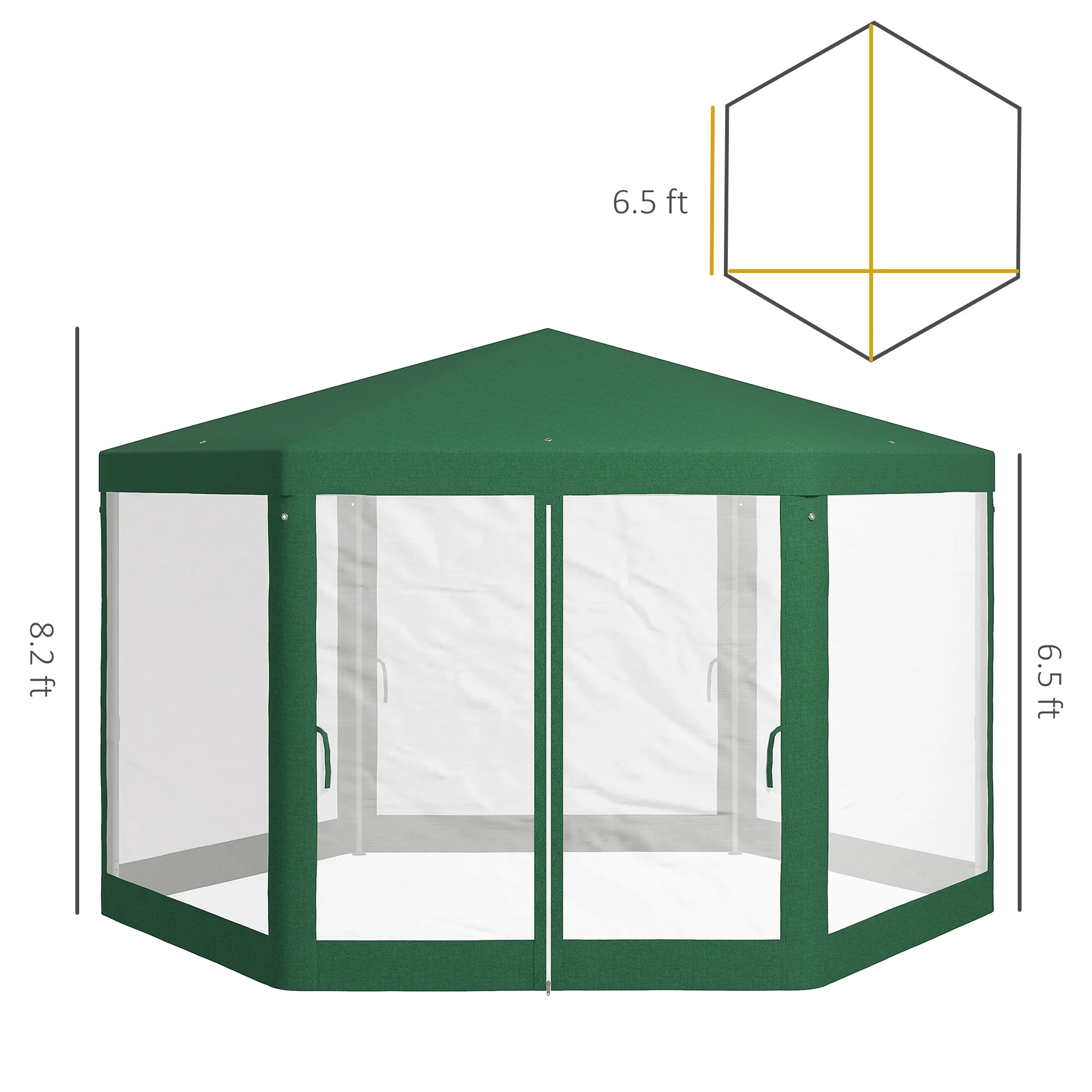 13' x 11' Hexagon Sun Shade Shelter Canopy with Mesh Sidewalls, Ropes, Stakes, Green - Image 5