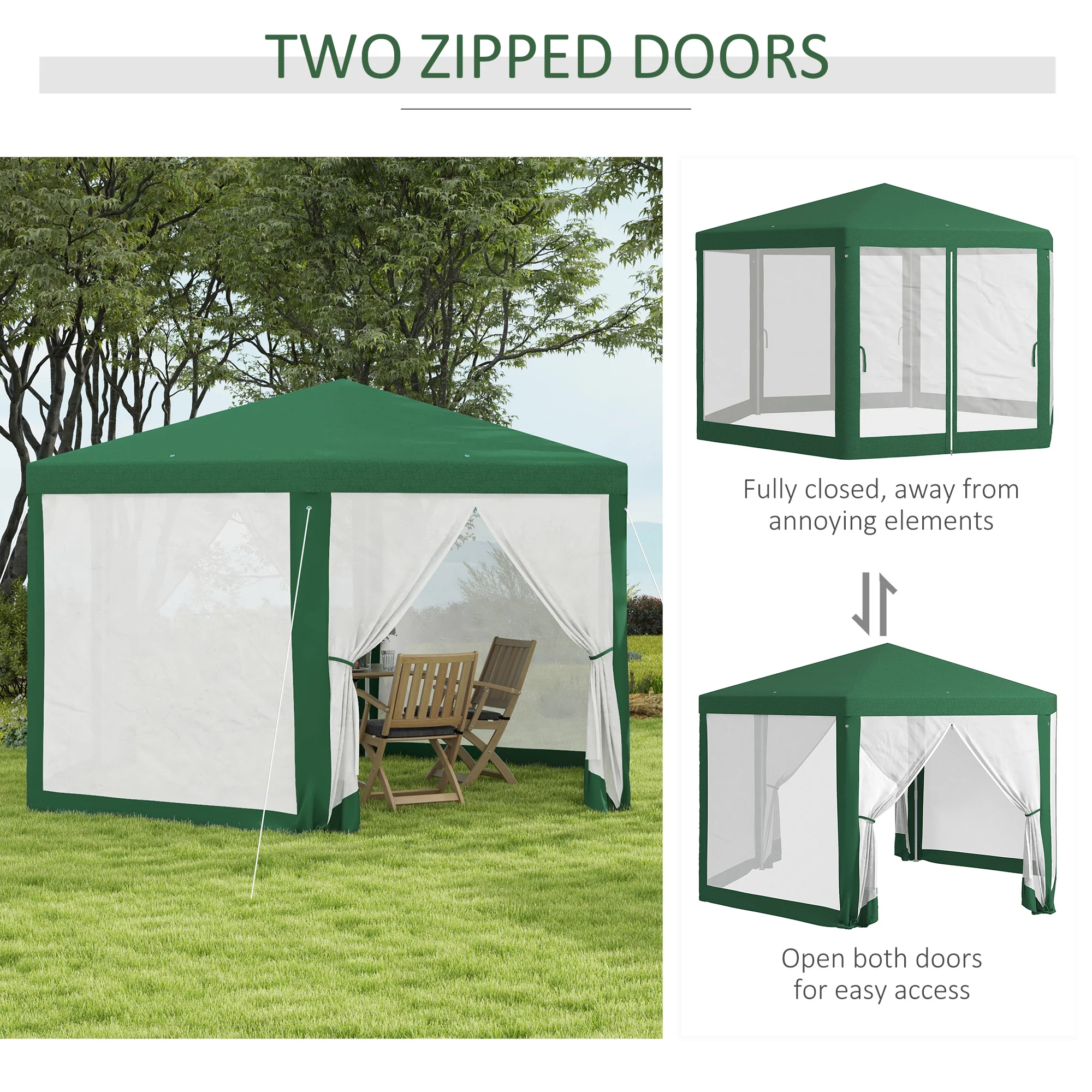 13' x 11' Hexagon Sun Shade Shelter Canopy with Mesh Sidewalls, Ropes, Stakes, Green - Image 7