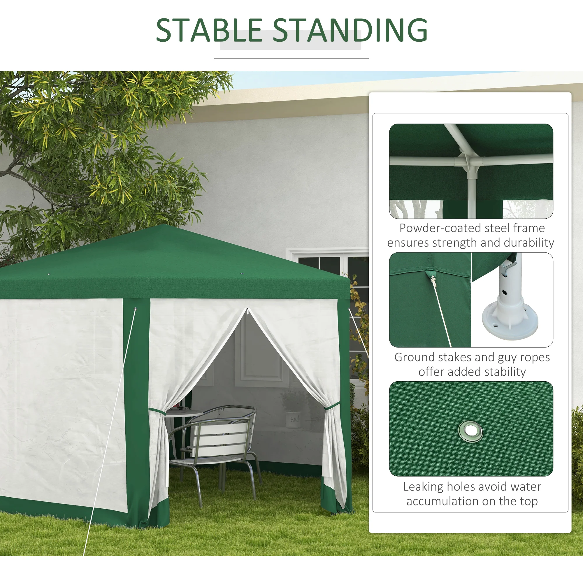 13' x 11' Hexagon Sun Shade Shelter Canopy with Mesh Sidewalls, Ropes, Stakes, Green - Image 8