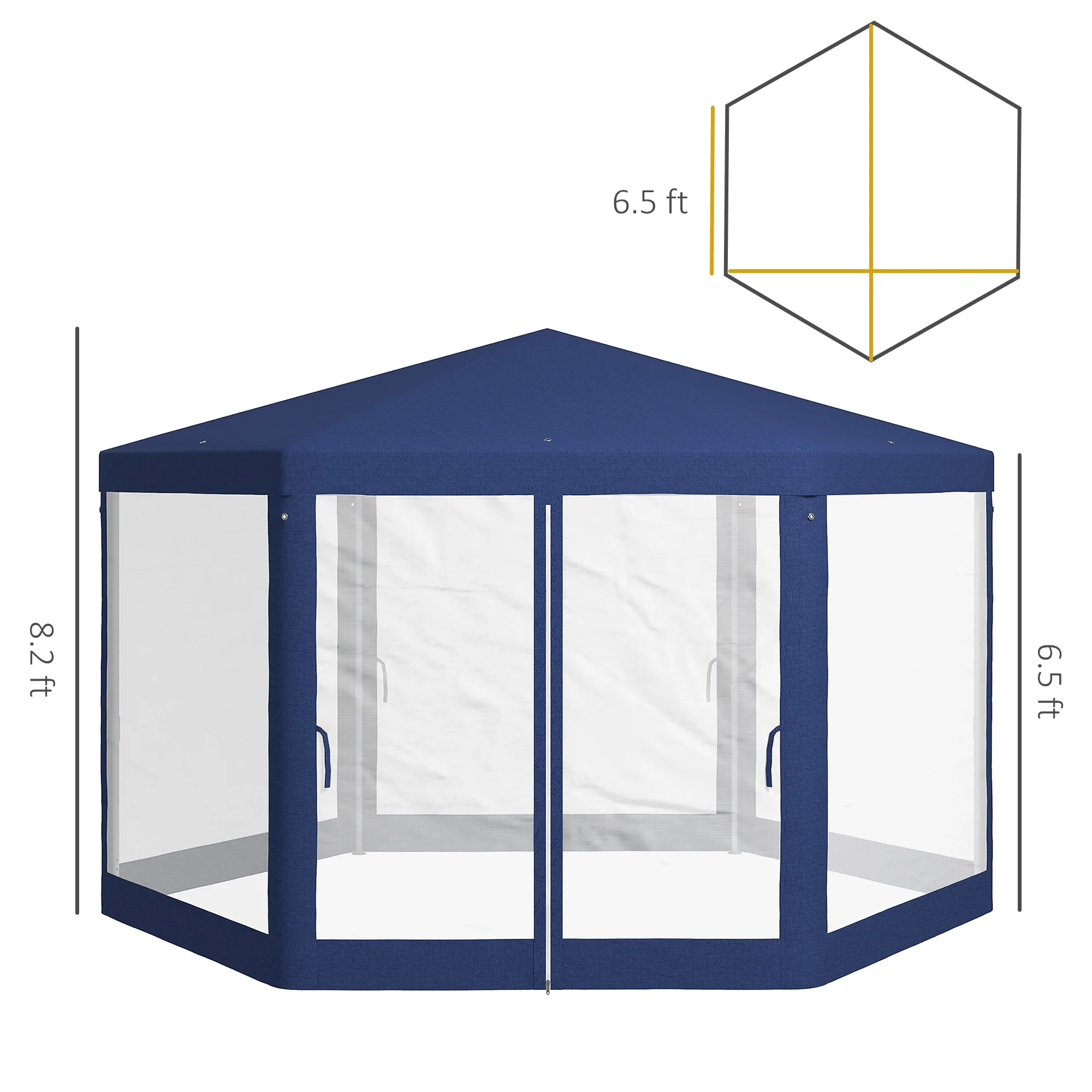 13' x 11' Hexagon Sun Shade Canopy with Protective Mesh Walls & Stakes, Blue - Image 5