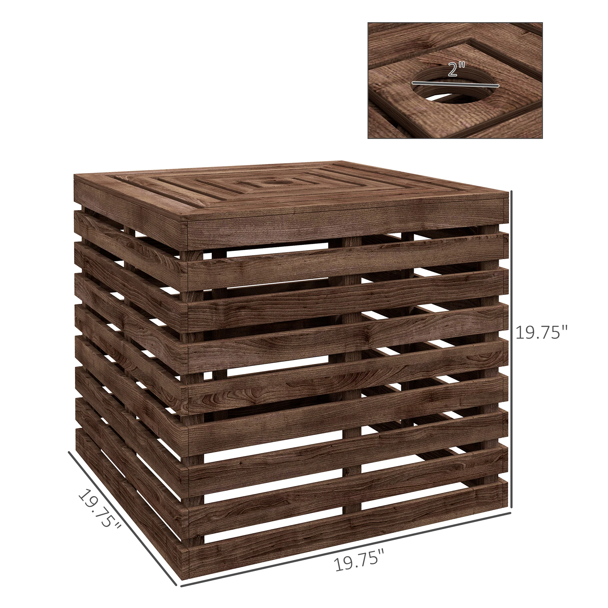2-in-1 Outdoor Umbrella Base Storage Box, Wooden Patio Coffee Table, Brown - Image 5