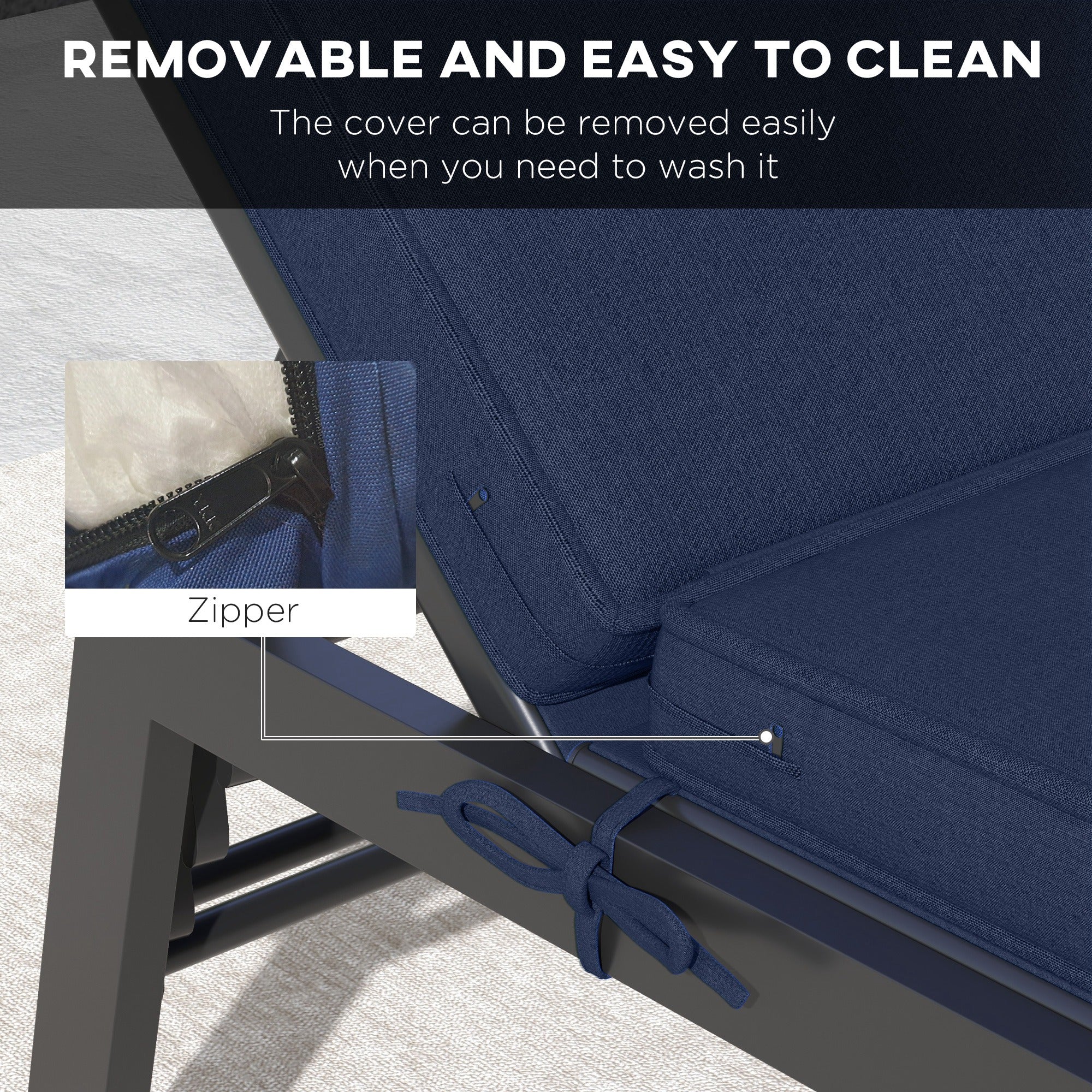 2-Pack Patio Chair Cushions with Backrests for Outdoor Lounge, Navy Blue - Image 8