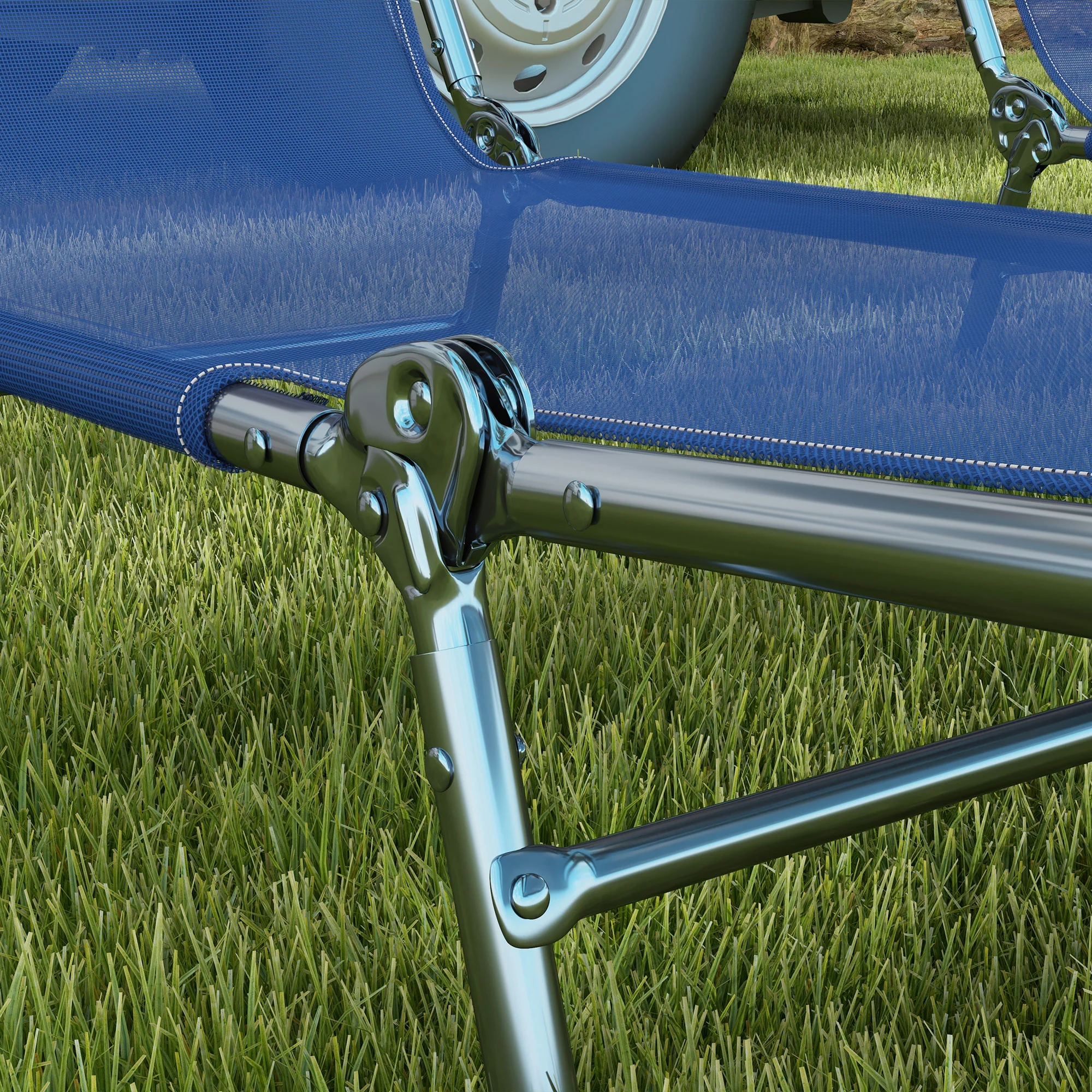 2-Piece Folding Sun Loungers with Reclining Back, Breathable Mesh & Headrest, Dark Blue - Image 10