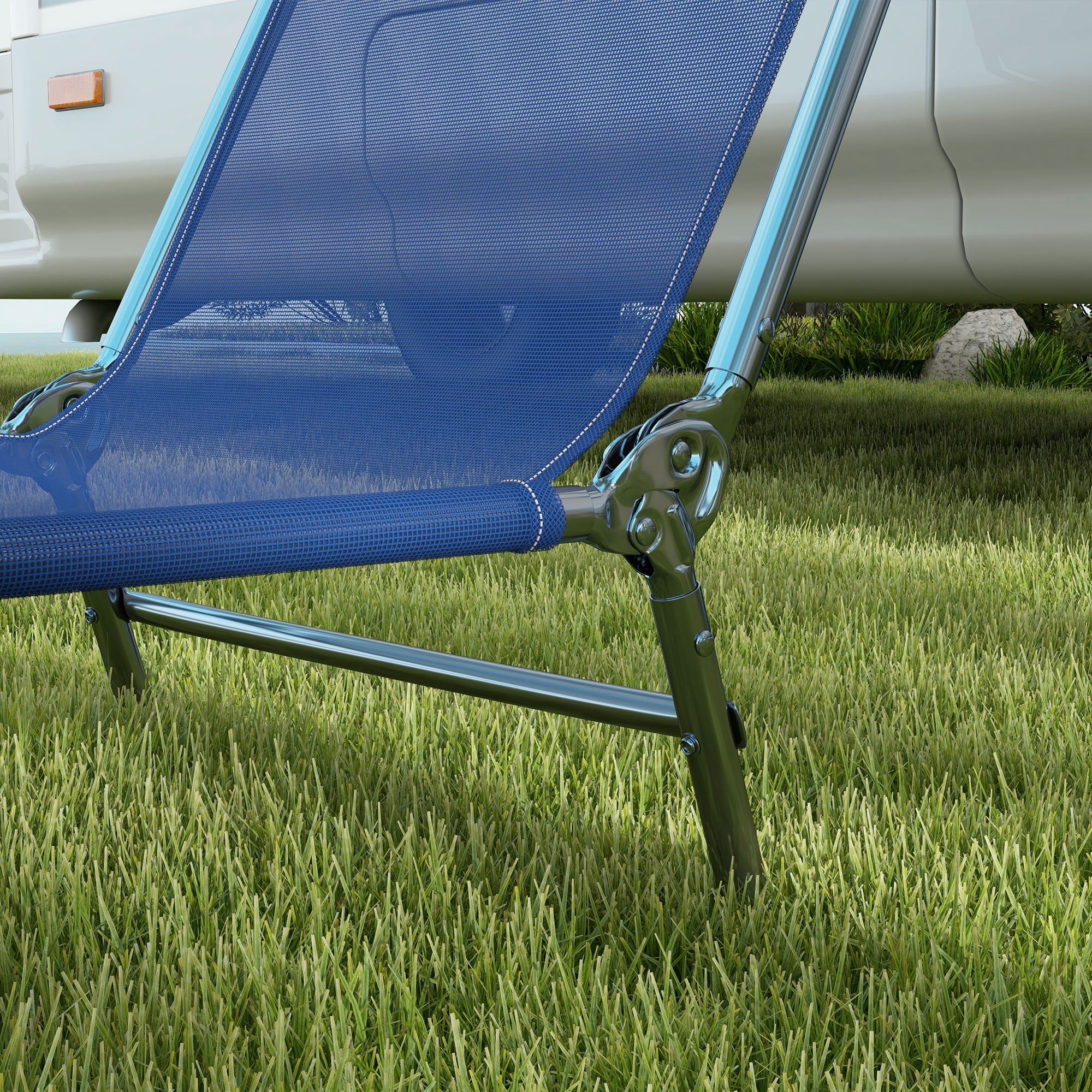 2-Piece Folding Sun Loungers with Reclining Back, Breathable Mesh & Headrest, Dark Blue - Image 9