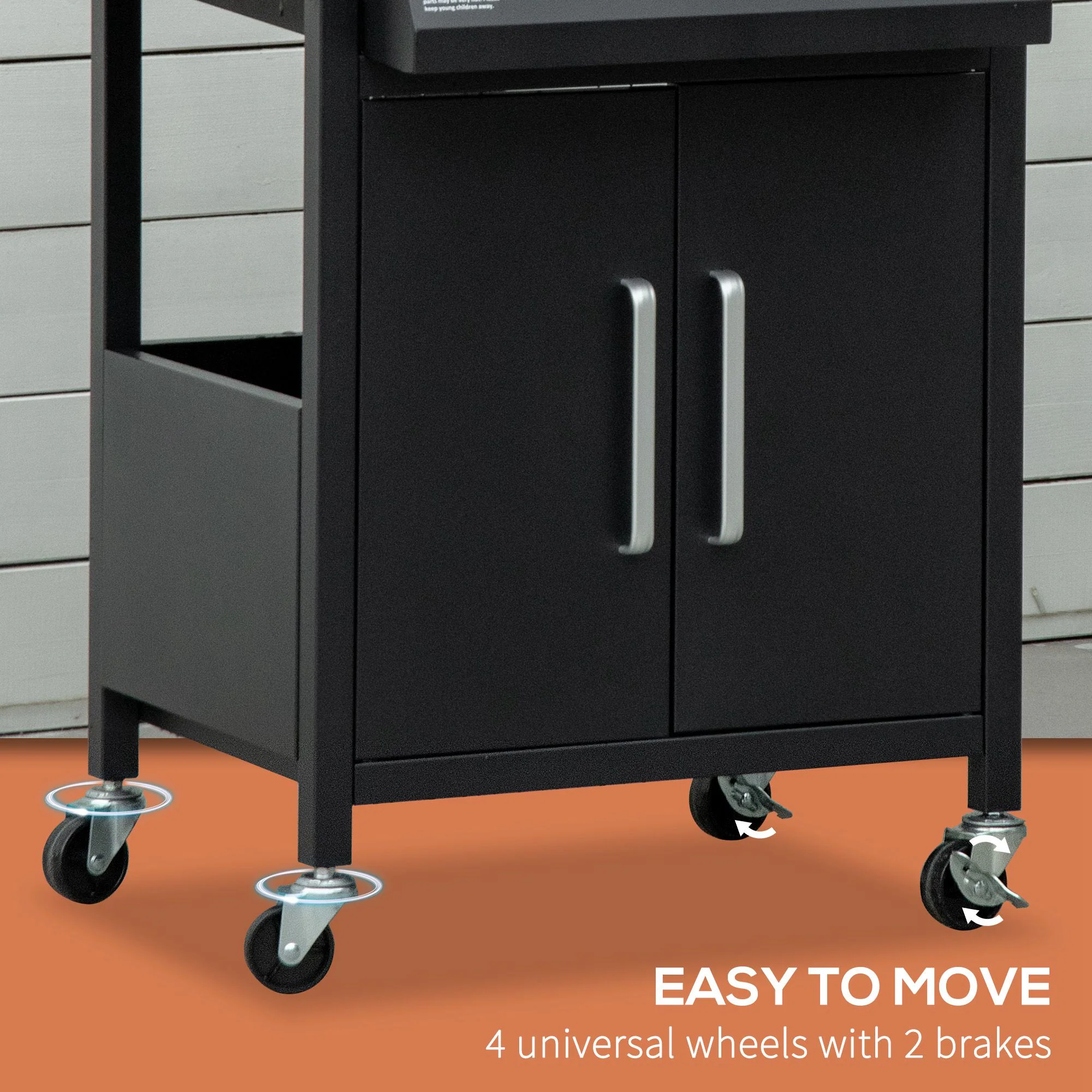 3-Burner Portable Gas Grill with Wheels, Warming Rack, Shelves, Cabinet & Thermometer, Black - Image 9