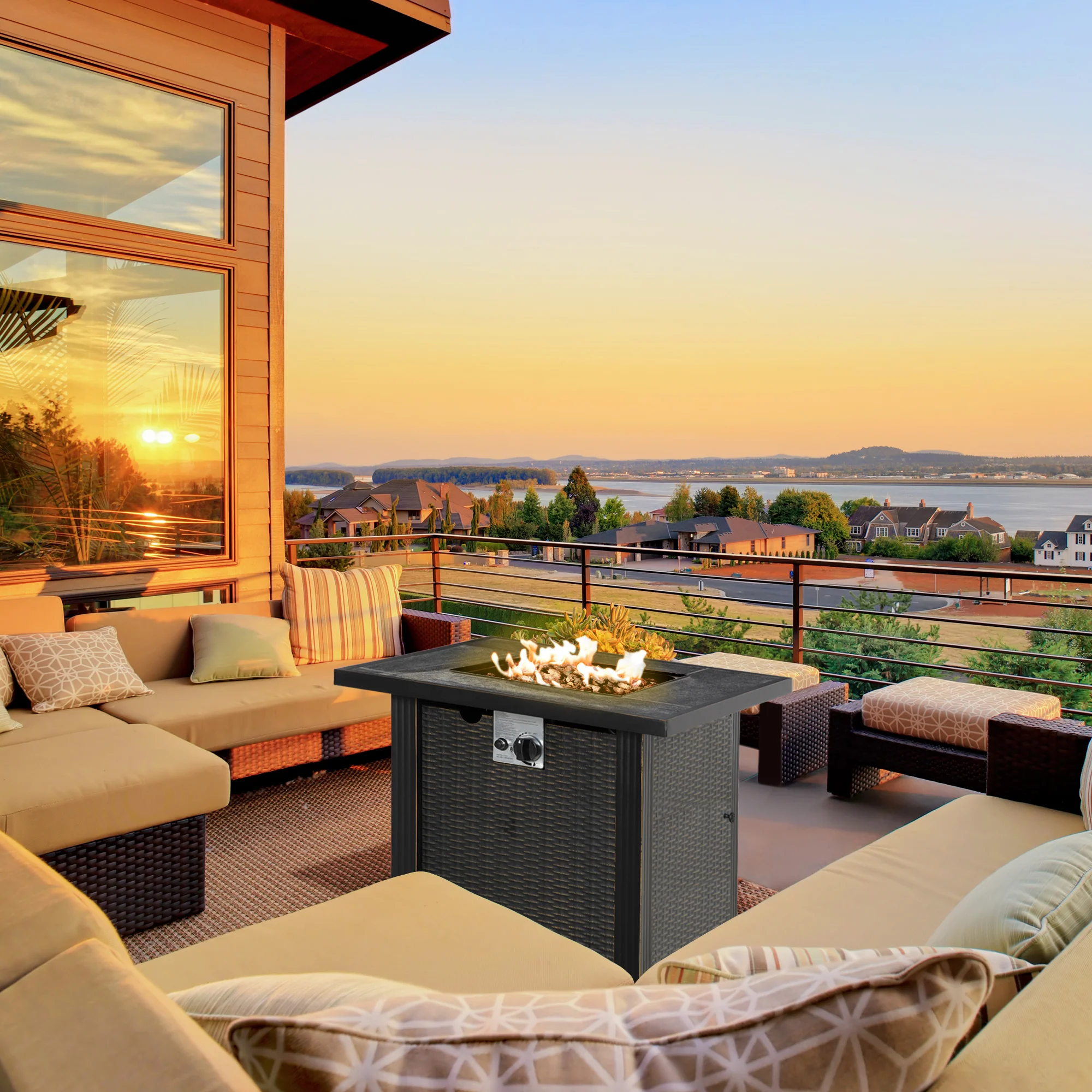 30in Square Gas Fire Pit Table with Auto-Ignition, 50,000 BTU, Ceramic Tabletop & CSA Certification - Image 3