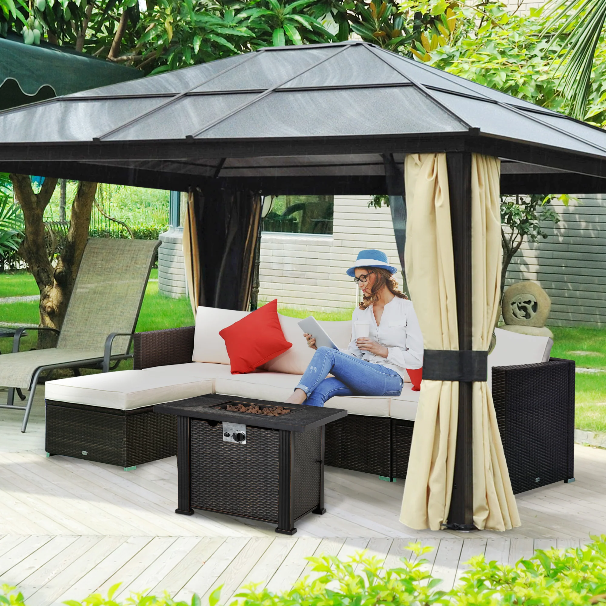 30in Square Gas Fire Pit Table with Auto-Ignition, 50,000 BTU, Ceramic Tabletop & CSA Certification - Image 4