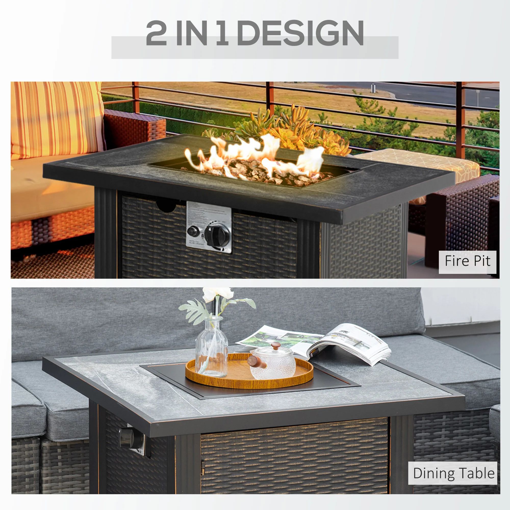 30in Square Gas Fire Pit Table with Auto-Ignition, 50,000 BTU, Ceramic Tabletop & CSA Certification - Image 6
