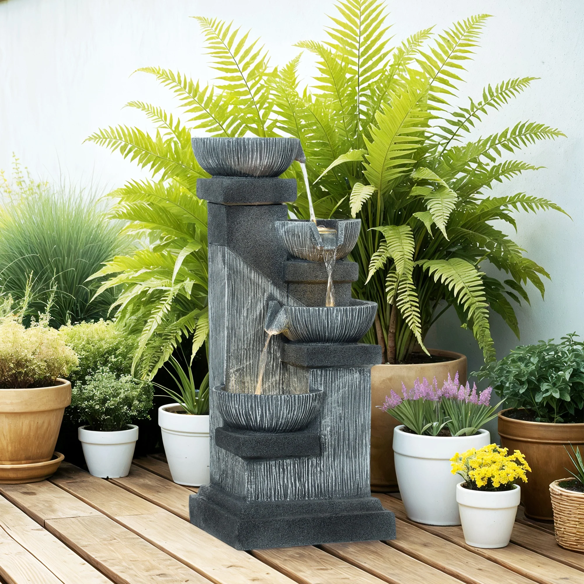 33.5" 4-Tier Resin Cascading Outdoor Fountain with LED Lights - Image 10