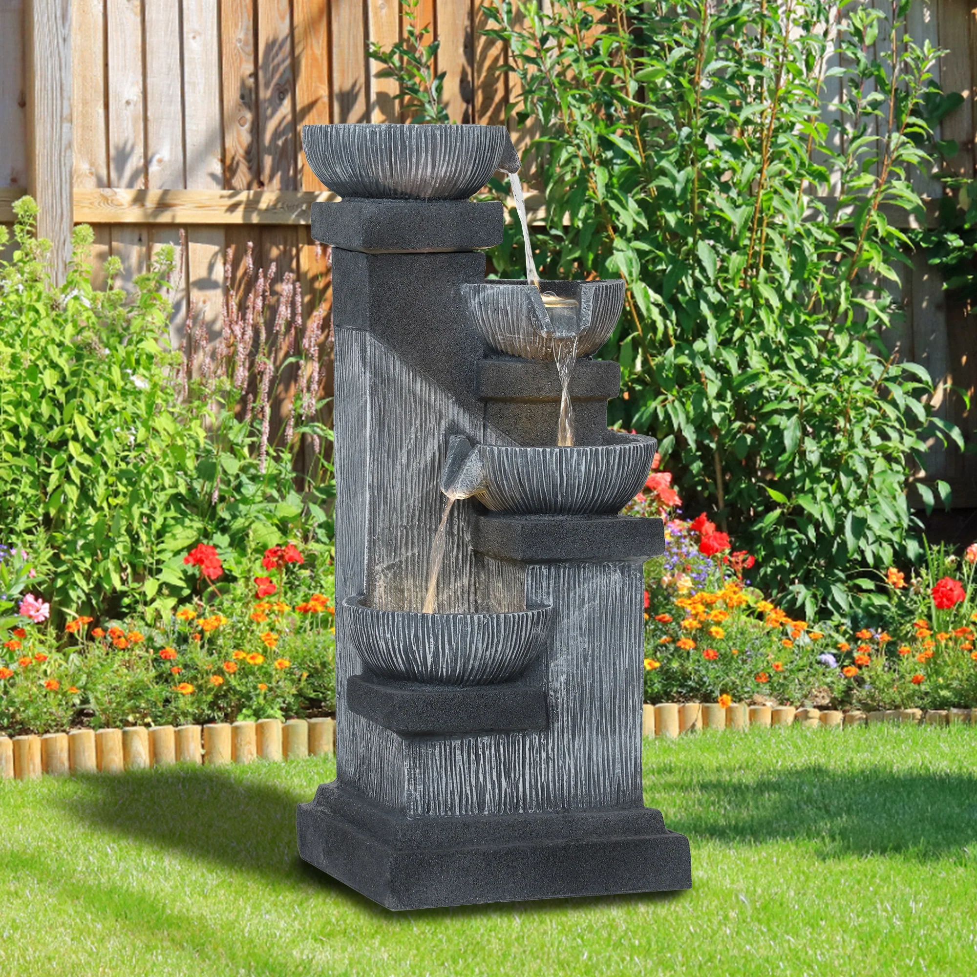 33.5" 4-Tier Resin Cascading Outdoor Fountain with LED Lights - Image 11